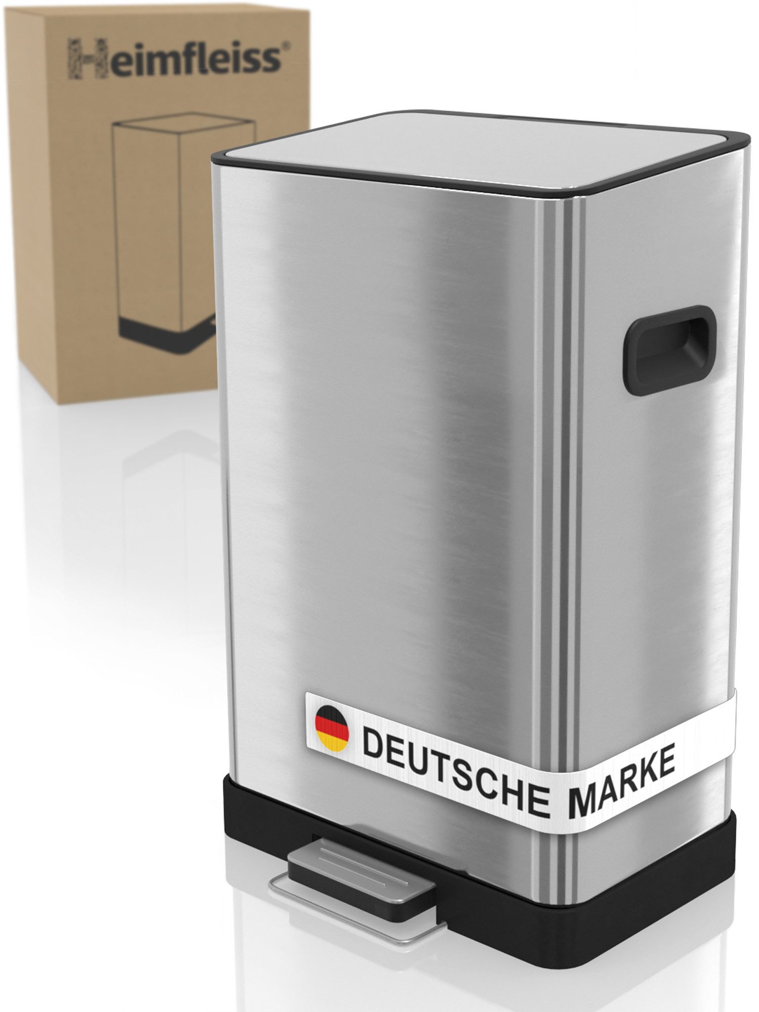 Heimfleiss® Mülleimer Edelstahl Mülleimer 50L geruchsdicht, Treteimer Rechteckig, Moderner Abfalleimer mit Deckel, Großer 50 Liter Tretmülleimer