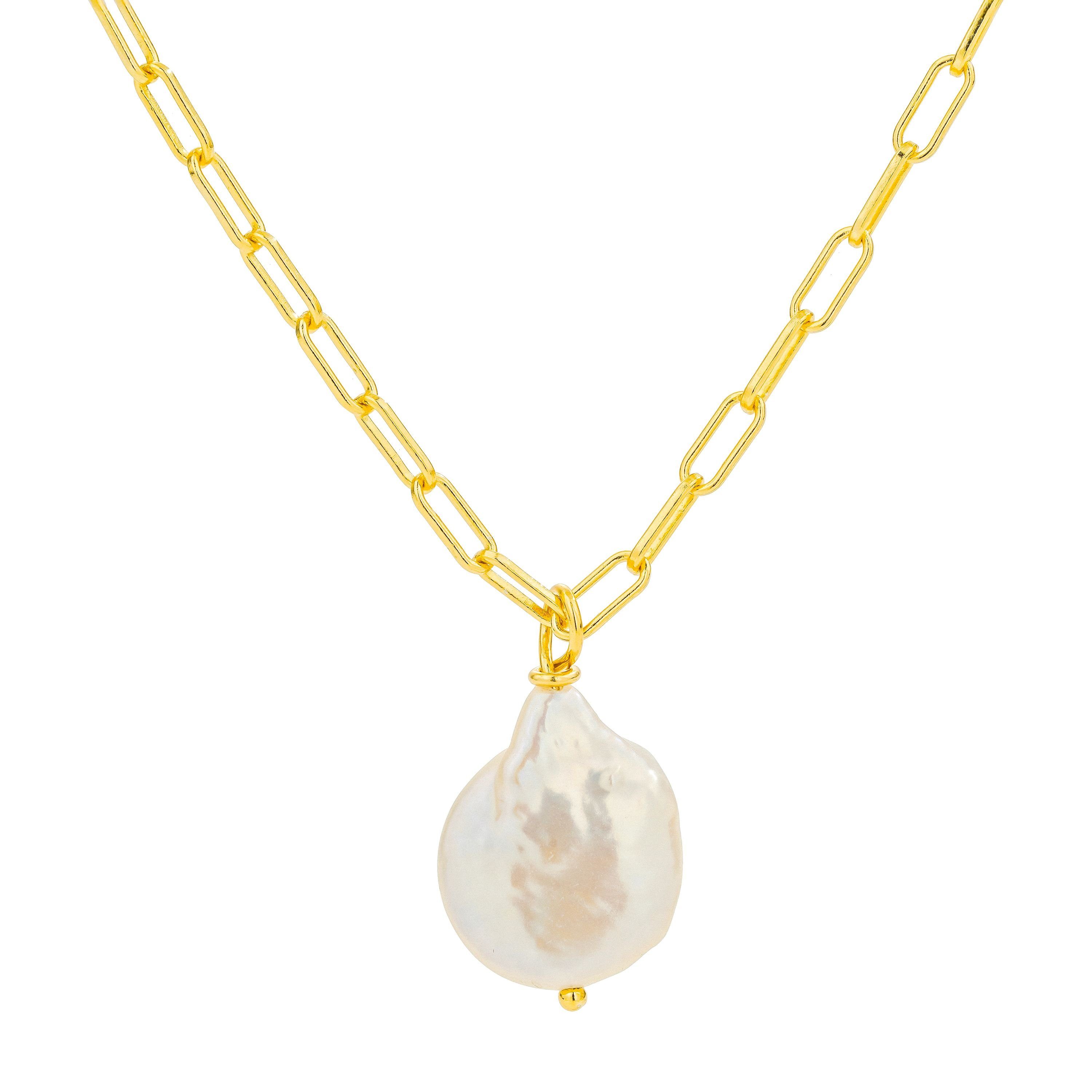 925 Amalfi, Silber natürlicher Halskette Süßwasserperle Perlenkette Kette Brandlinger vergoldet mit