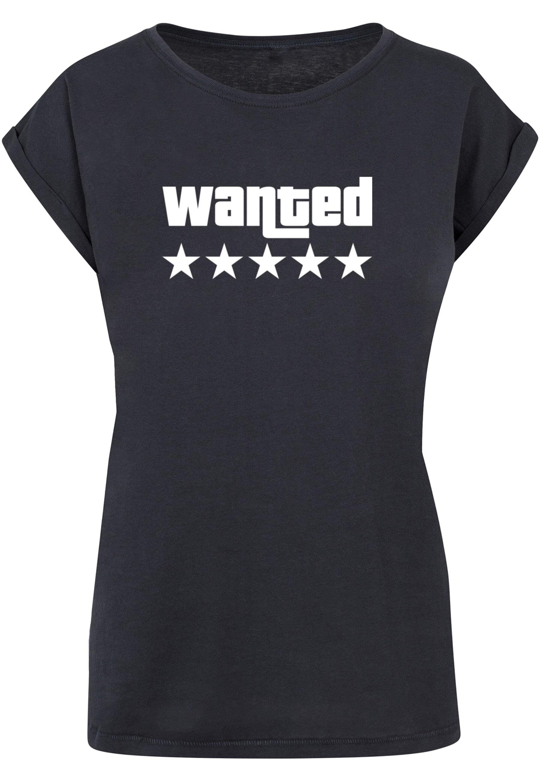 Tee Laides Shoulder navy Merchcode T-Shirt Wanted Damen (1-tlg) Extended