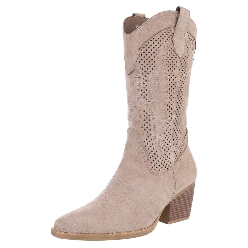 Ital-Design Damen Cowboyboots Western Westernstiefel (88671669) Blockabsatz Stiefel in Hellbraun