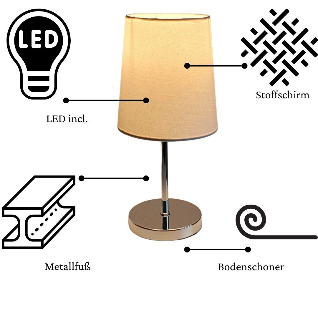 LED modern Doppelset inklusive incl. weiß Lichthandel konisch Set Tischleuchte warmweiß, Stoffschirm LED, LED nicht Nachttischlampe LED dimmbar, Tischleuchte Hoch wechselbar, LED, 3W