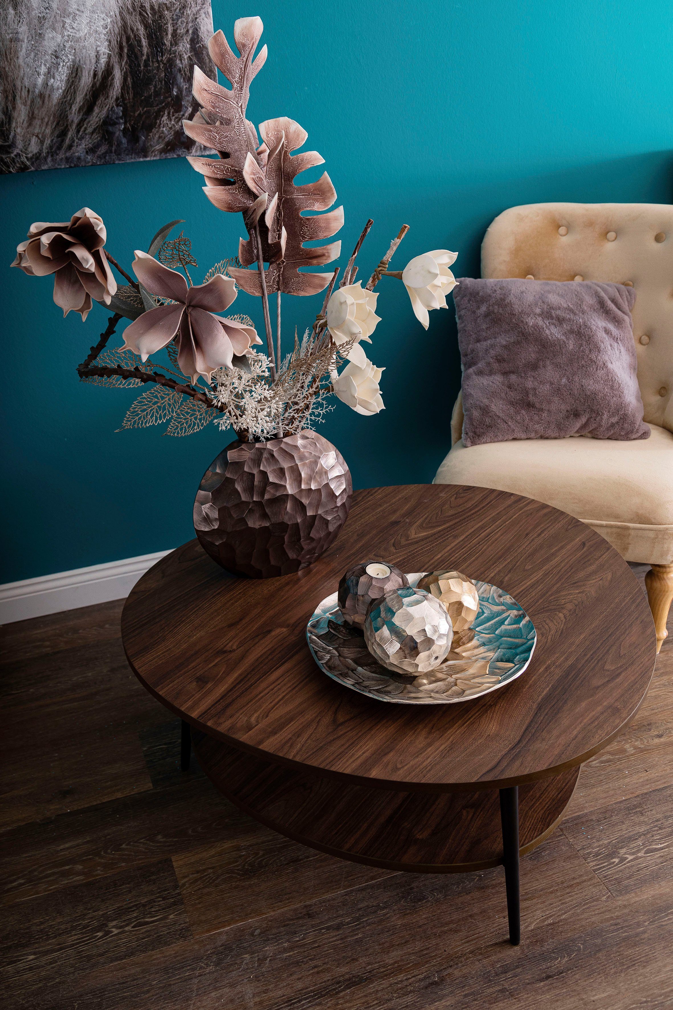 Beistelltisch aus Holz Ablagefach, inkl Metall Beistelltisch, natur belassender Home Tischplatte Oval, affaire Kombination & Robuste