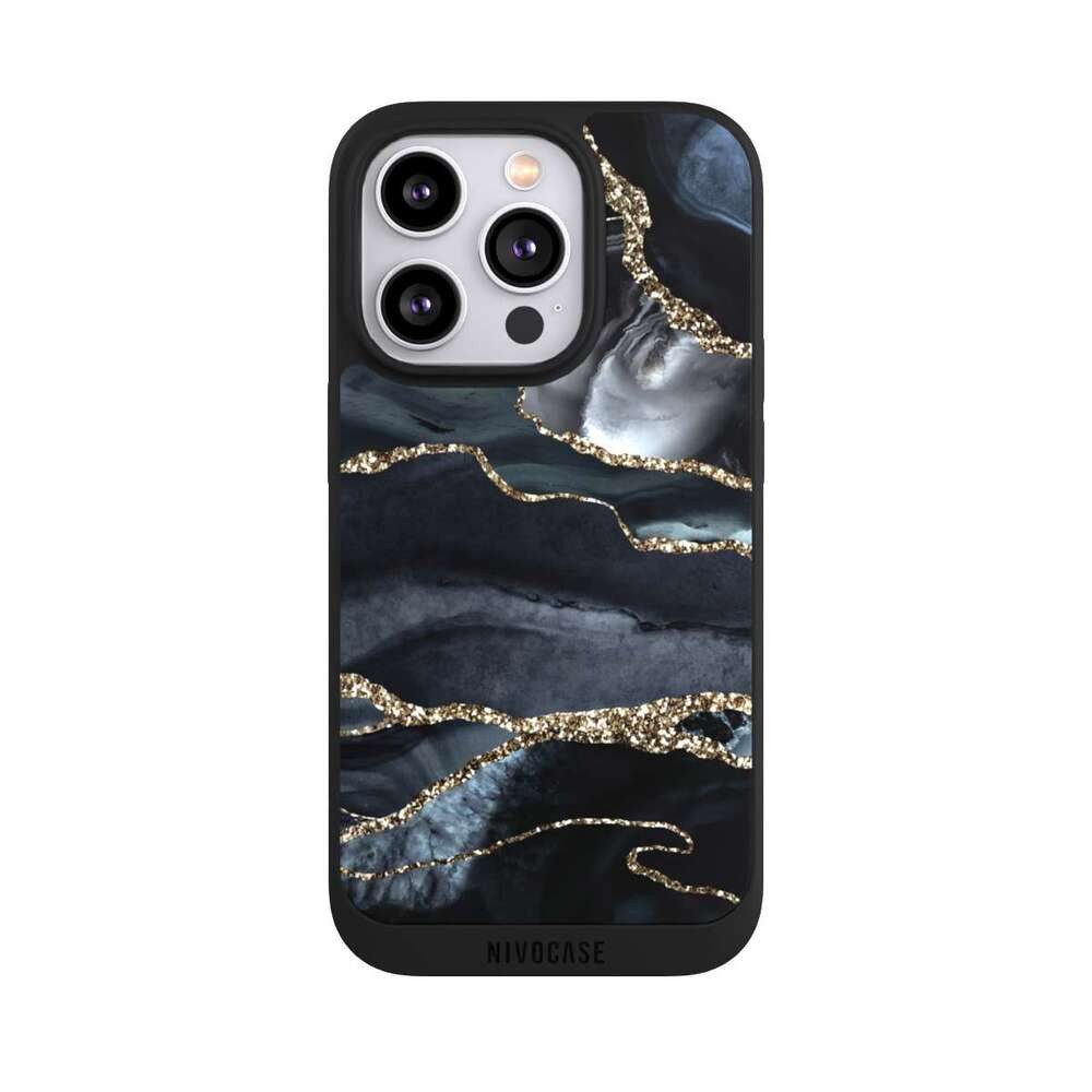 NIVOCASE Handyhülle Glitzer Look Marmor Trends Dark marble gold Glitter look, Apple iPhone 14 Pro Handyhülle Hülle NIVOpure Case Schwarz