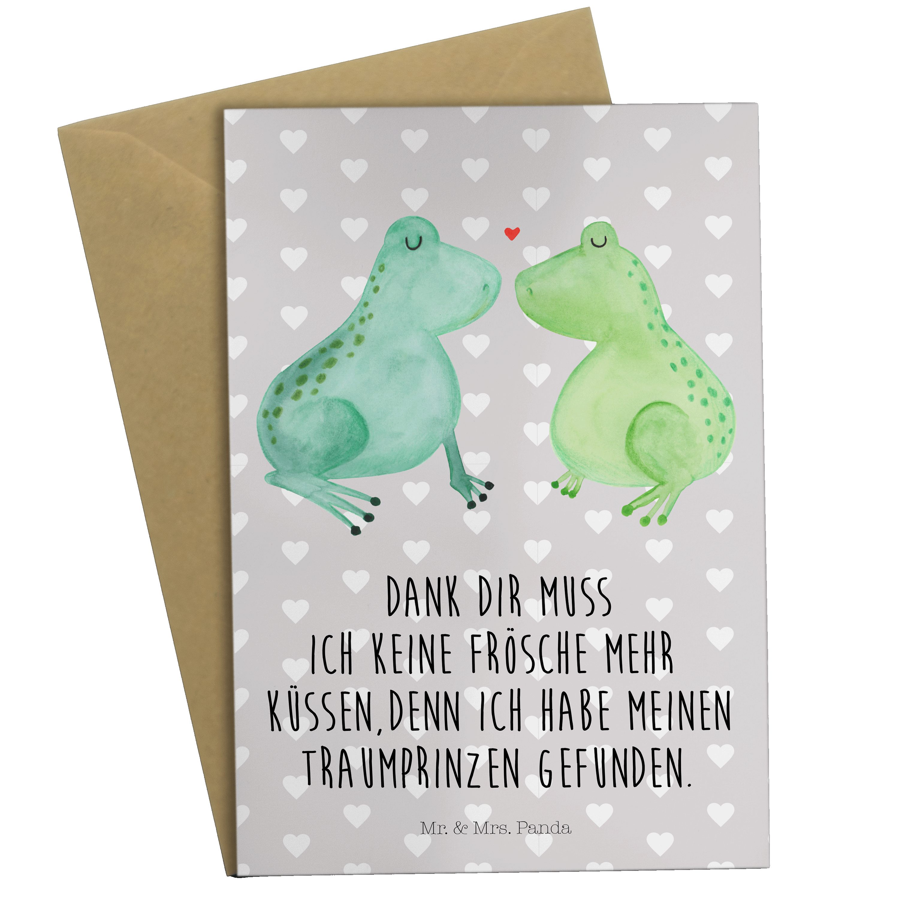 Mr. & Mrs. Panda Grußkarte Frosch Liebe - Grau Pastell - Geschenk, Hochzeitskarte, Glückwunschka