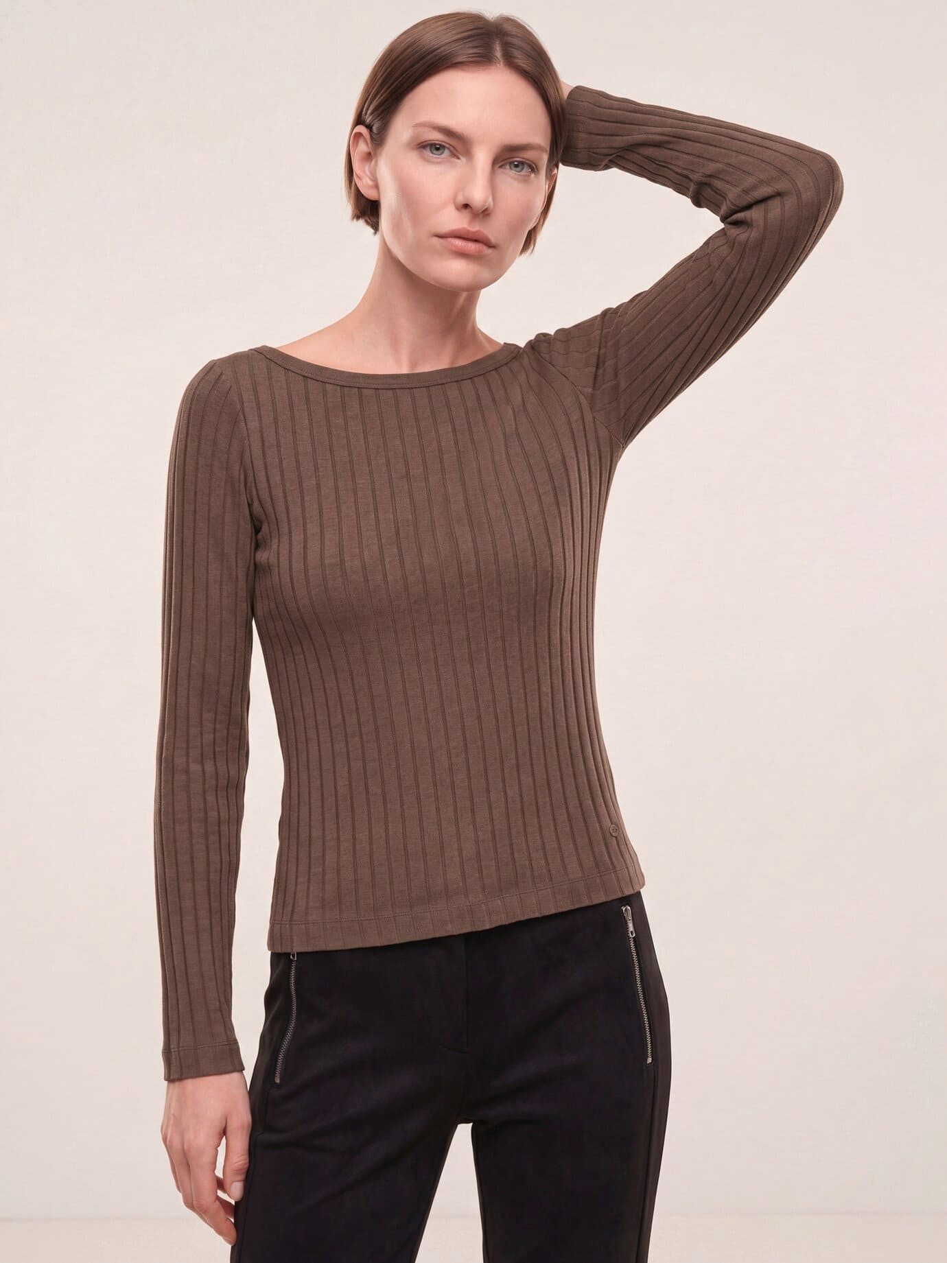 Walbusch Langarmshirt Damen Shirt mit Rippenstruktur LA U-Boot-Ausschnitt Langarm, U-Boot-Ausschnitt