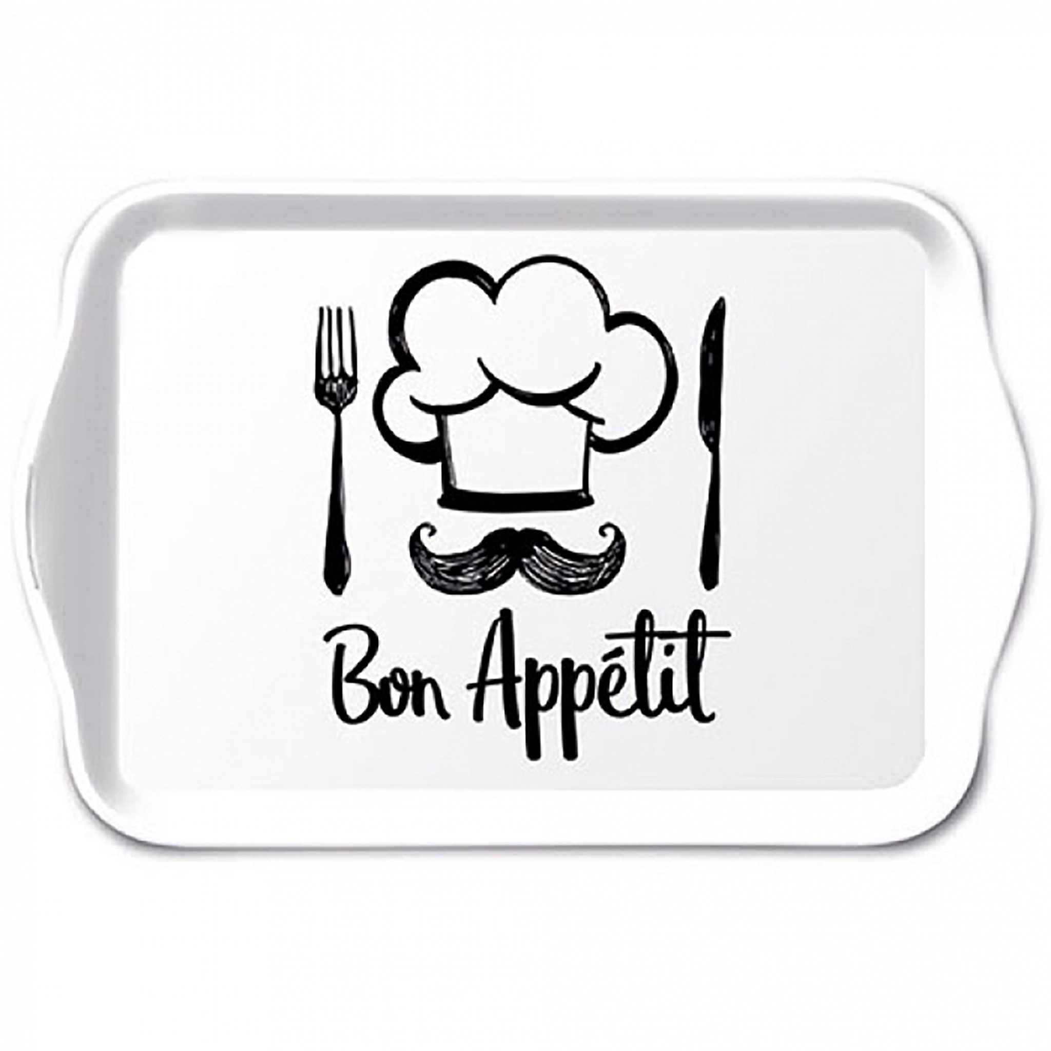 Ambiente Luxury Paper Products Dekotablett, Tablett Melamin 21x13cm mit Bon Appétit Motiv Weiß / Schwarz