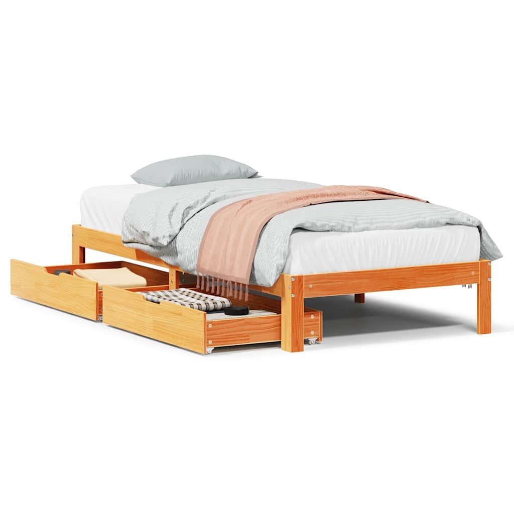 vidaXL Bett Massivholzbett mit Schubladen Wachsbraun günstig online kaufen