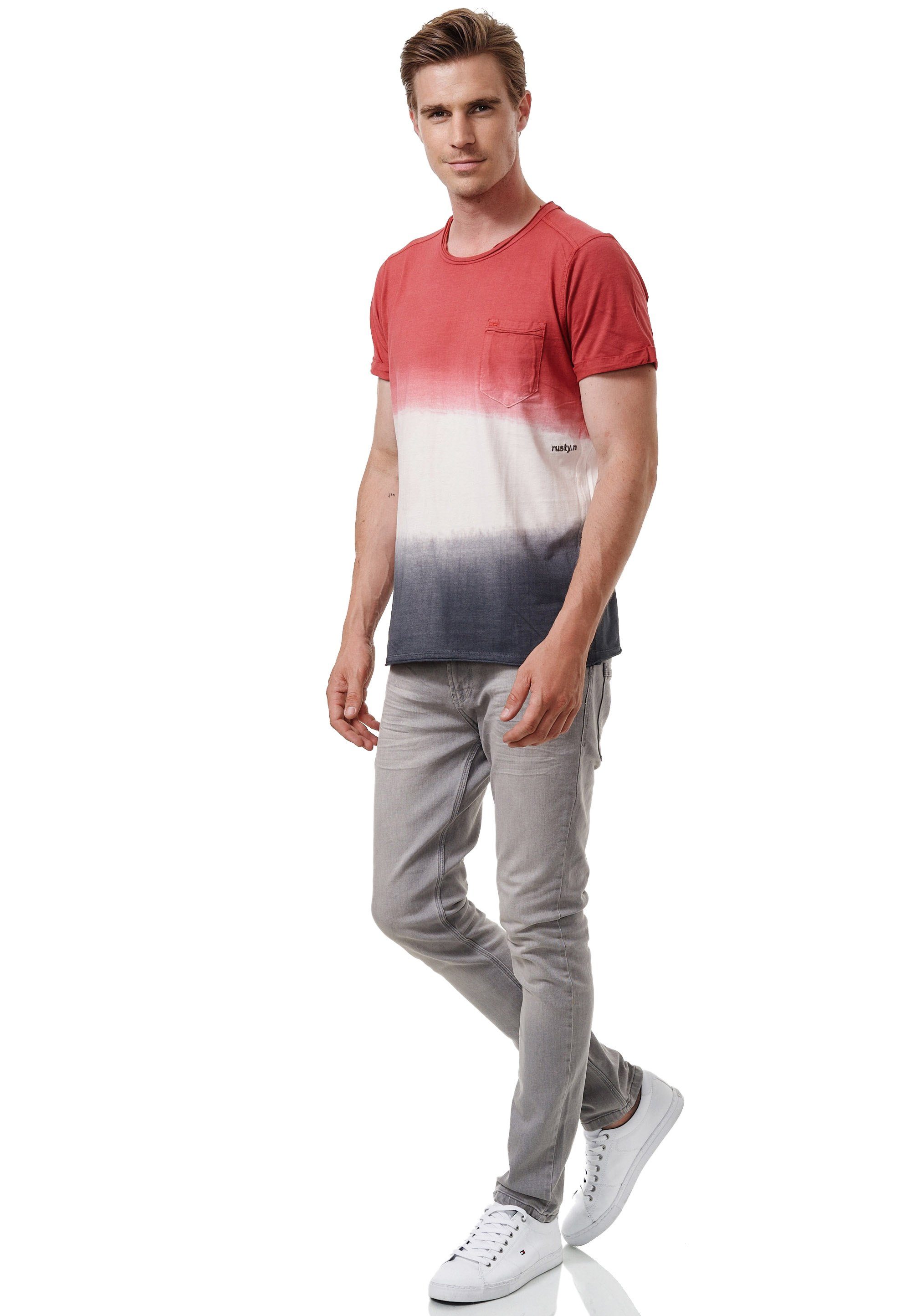 Rusty Neal T-Shirt in toller rot-mehrfarbig Used-Optik
