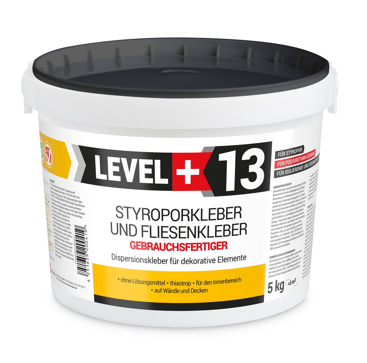 Thumbnail - Level+ Dispersionskleber Styroporkleber Dispersionkleber Deckenplatten L+13 - 5KG + Spachtel