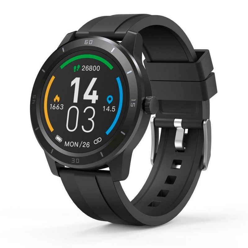 Hama "Fit Watch 6900", GPS, wasserdicht, Herzfrequenz, Kalorien, Sport Smartwatch (3,3 cm/1,3 Zoll), - Material: Acrylnitril-Butadien-Styrol (ABS)/Aluminium/Kieselgel