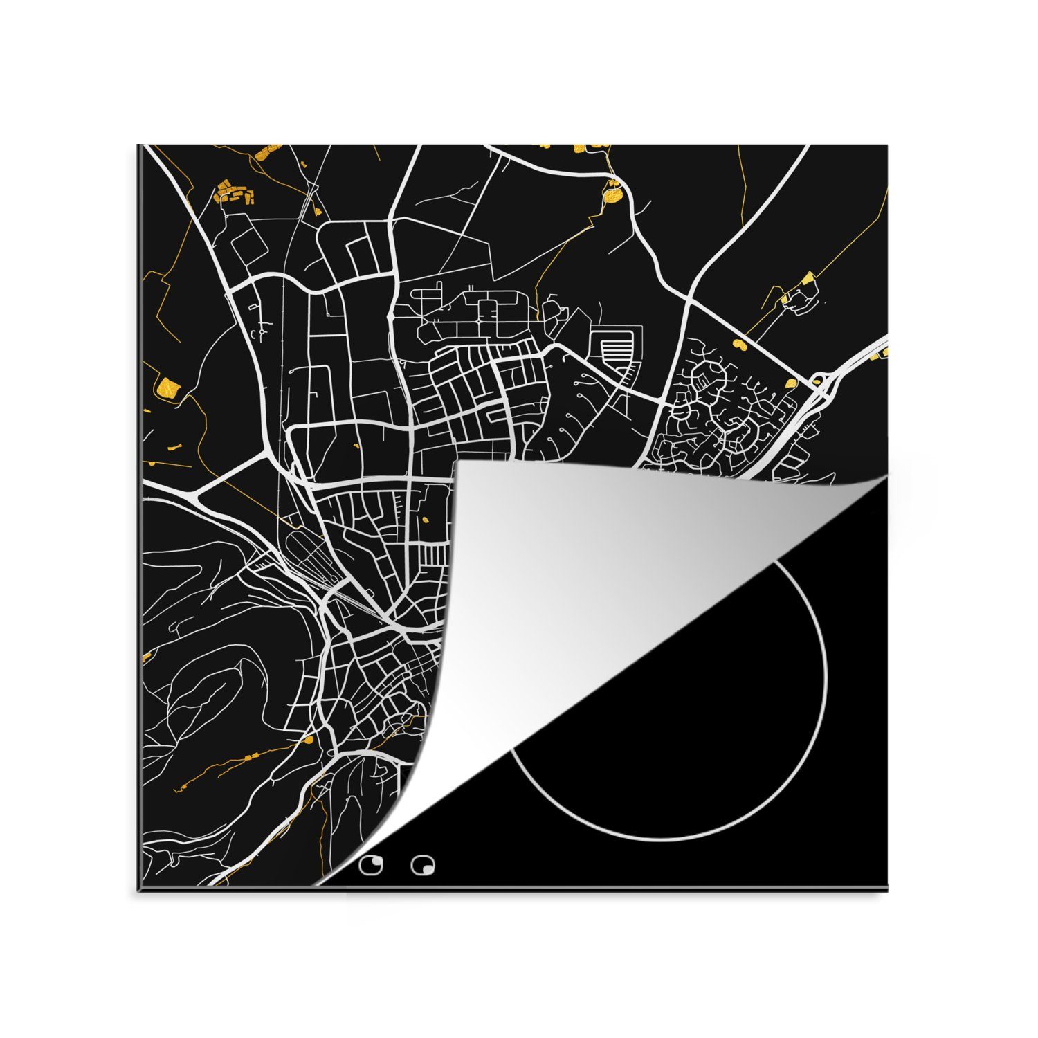 MuchoWow Herdblende-/Abdeckplatte Schwarz und Gold - Stadtplan - Goslar - Deutschland - Karte, Vinyl, (1 tlg), 78x78 cm, Ceranfeldabdeckung, Arbeitsplatte für küche