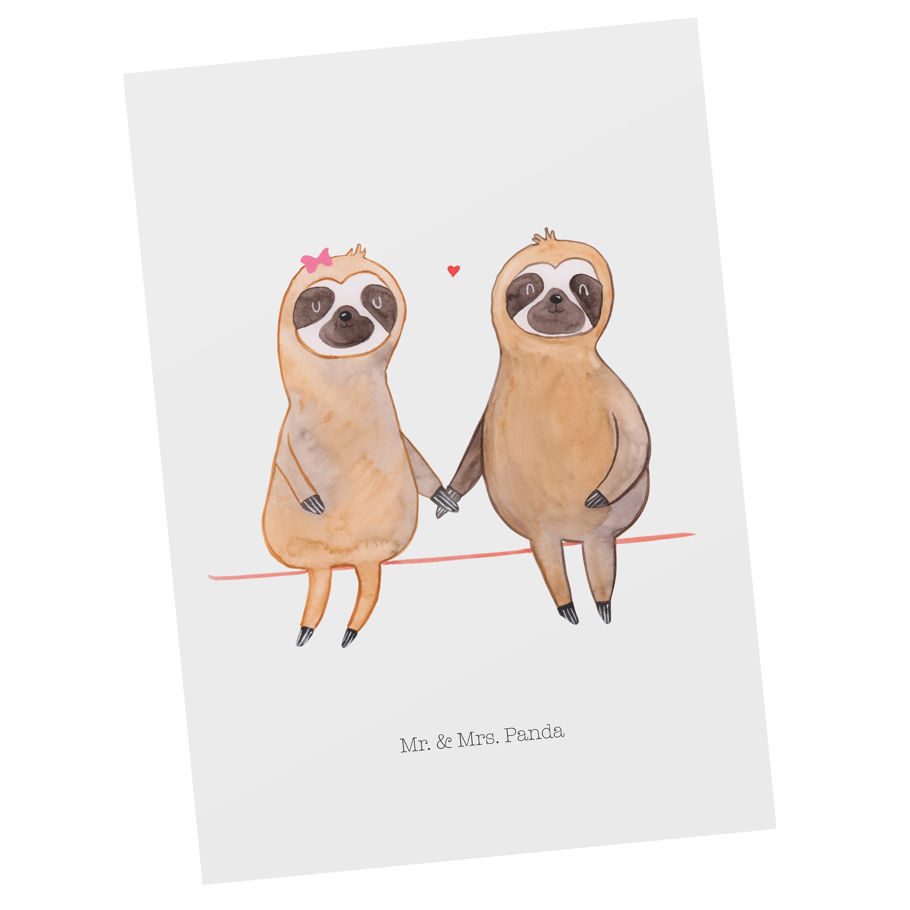 Mr. & Mrs. Panda Postkarte Faultier Pärchen - Weiß - Geschenk, Einladungskarte, Langsamkeit, ver