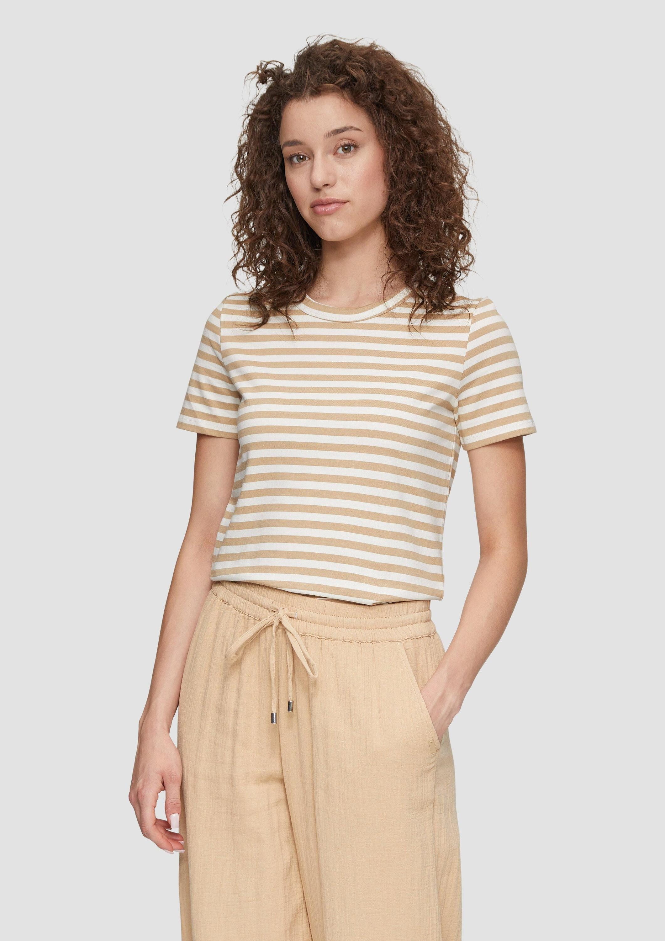 QS Kurzarmshirt T-Shirt Baumwoll-T-Shirt mit Streifenmuster günstig online kaufen