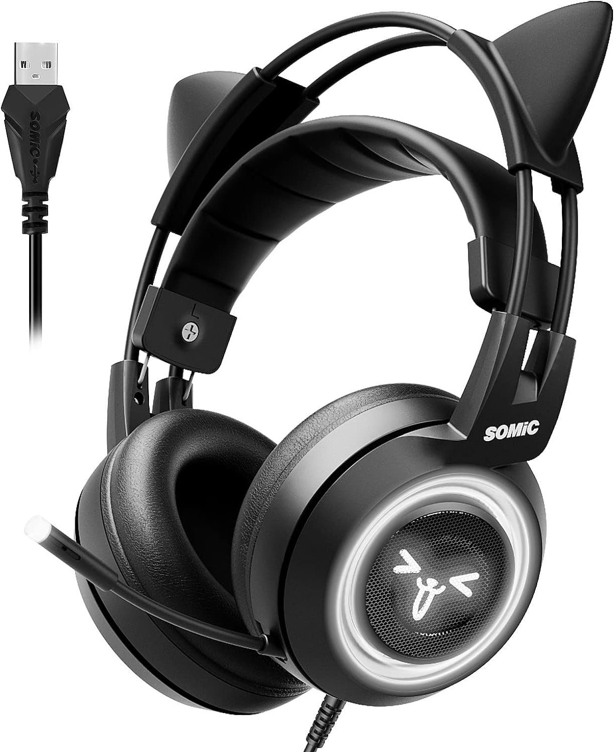 Somic GS510 Gaming-Headset (Virtueller ein schwarz) 7.1 , eindringliches Gaming-Headset Audioerlebnis. Surround Sound LED-Licht, mit Surround 7.1 für Sound