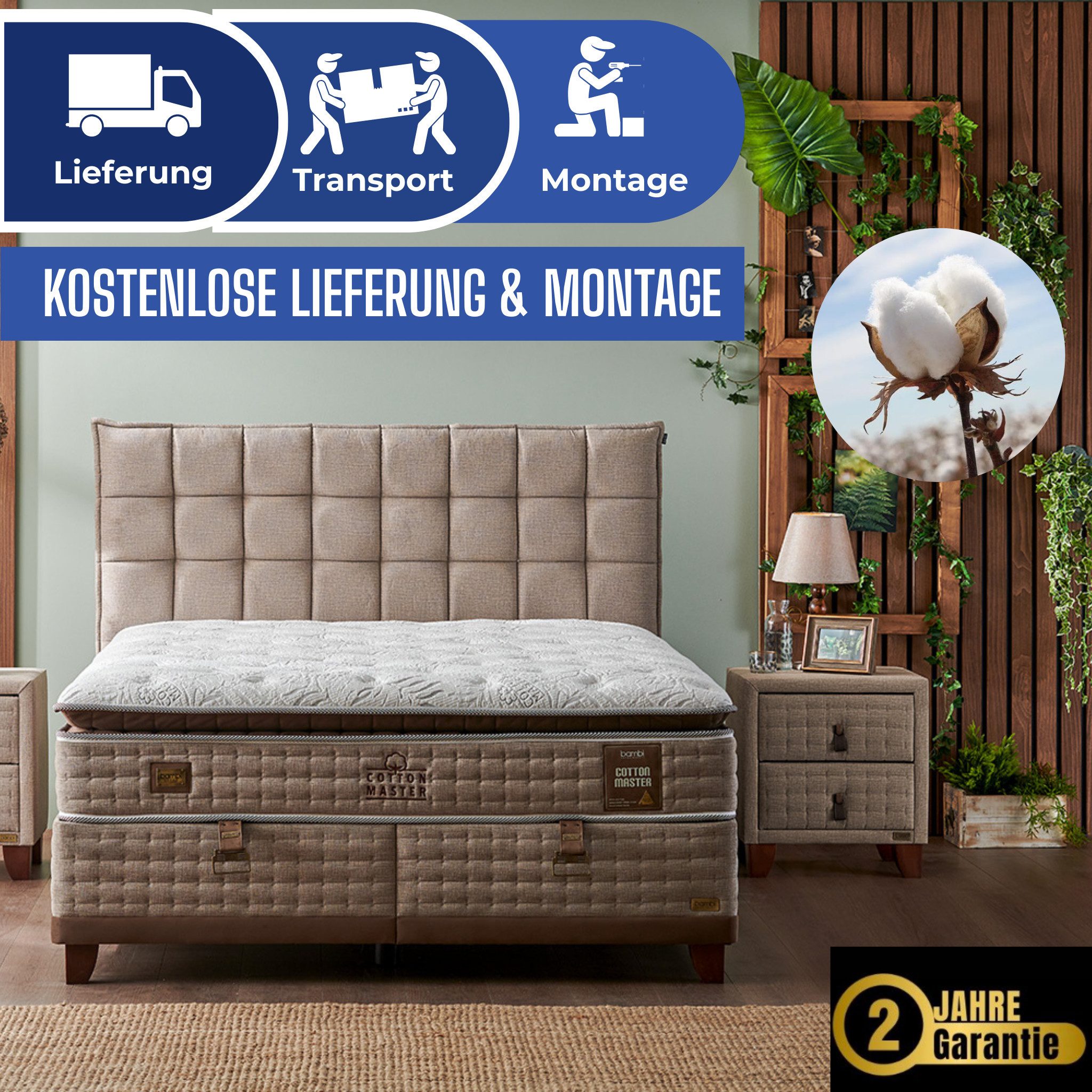 Bambi Boxbett Schlafzimmer Set Boxbett 180x200 - 140x200 Cotton Master