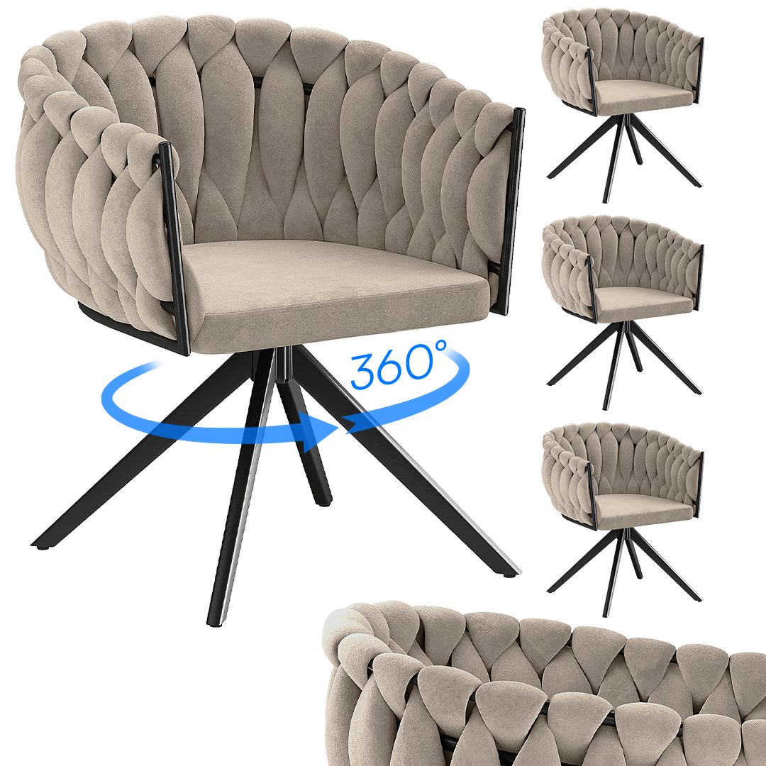 skølm Esszimmerstuhl & Drehstuhl Sudri mit Samtbezug gepolstert (4er Set, macchiato, Metallgestell, 4 St), Armlehnenstühle in Flecht-Look, verfügbar als 2er/6er Set