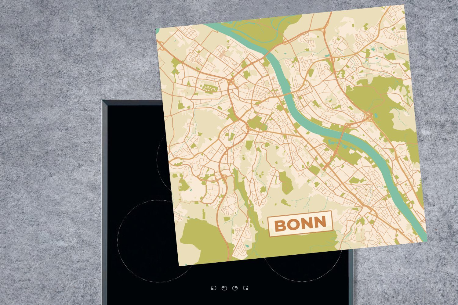 - tlg), Herdblende-/Abdeckplatte - Arbeitsplatte Bonn Stadtplan Karte, Ceranfeldabdeckung, Jahrgang - cm, Vinyl, 78x78 küche (1 MuchoWow für