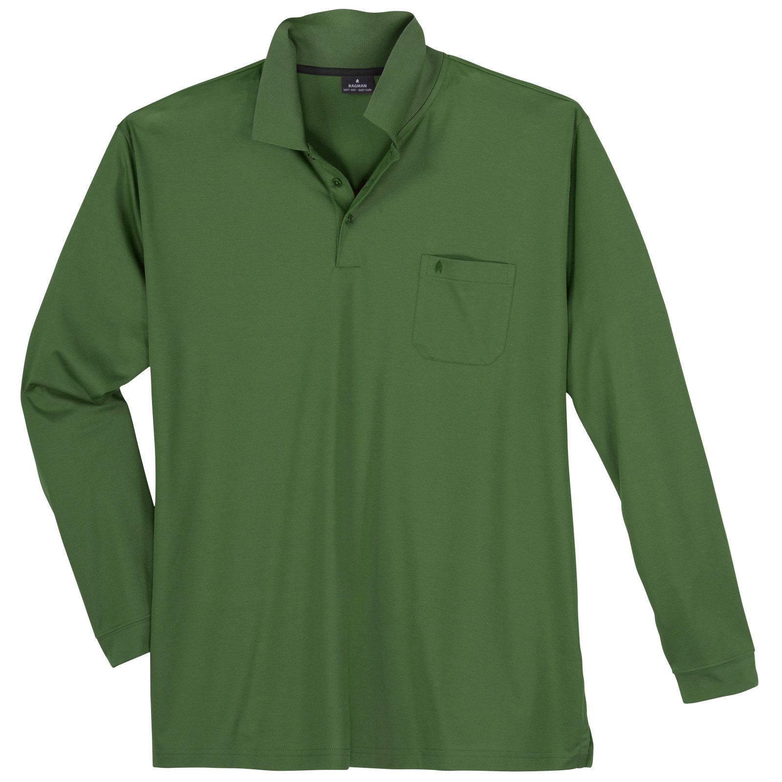 RAGMAN Poloshirt Ragman Übergrößen Softknit Langarm-Polo oliv melange