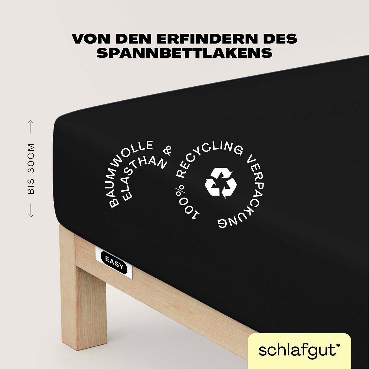 Schlafgut Spannbettlaken EASY JERSEY ELASTHAN Bettlaken, 170 g/m², 95% Baumwolle, 5% Elasthan, Jersey, Gummizug: rundum, (1 Stück), Spannbettlaken bis 30 cm Höhe, bügelfrei, pflegeleicht, perfekter Sitz