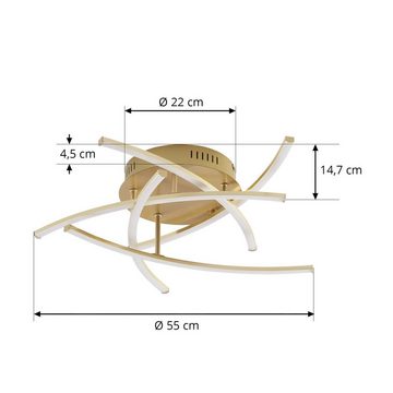 Lindby LED Deckenleuchte Flakira, dimmbar, LED-Leuchtmittel fest verbaut, warmweiß, Modern, Eisen, Aluminium, Kunststoff, altmessing, weiß, 1 flammig