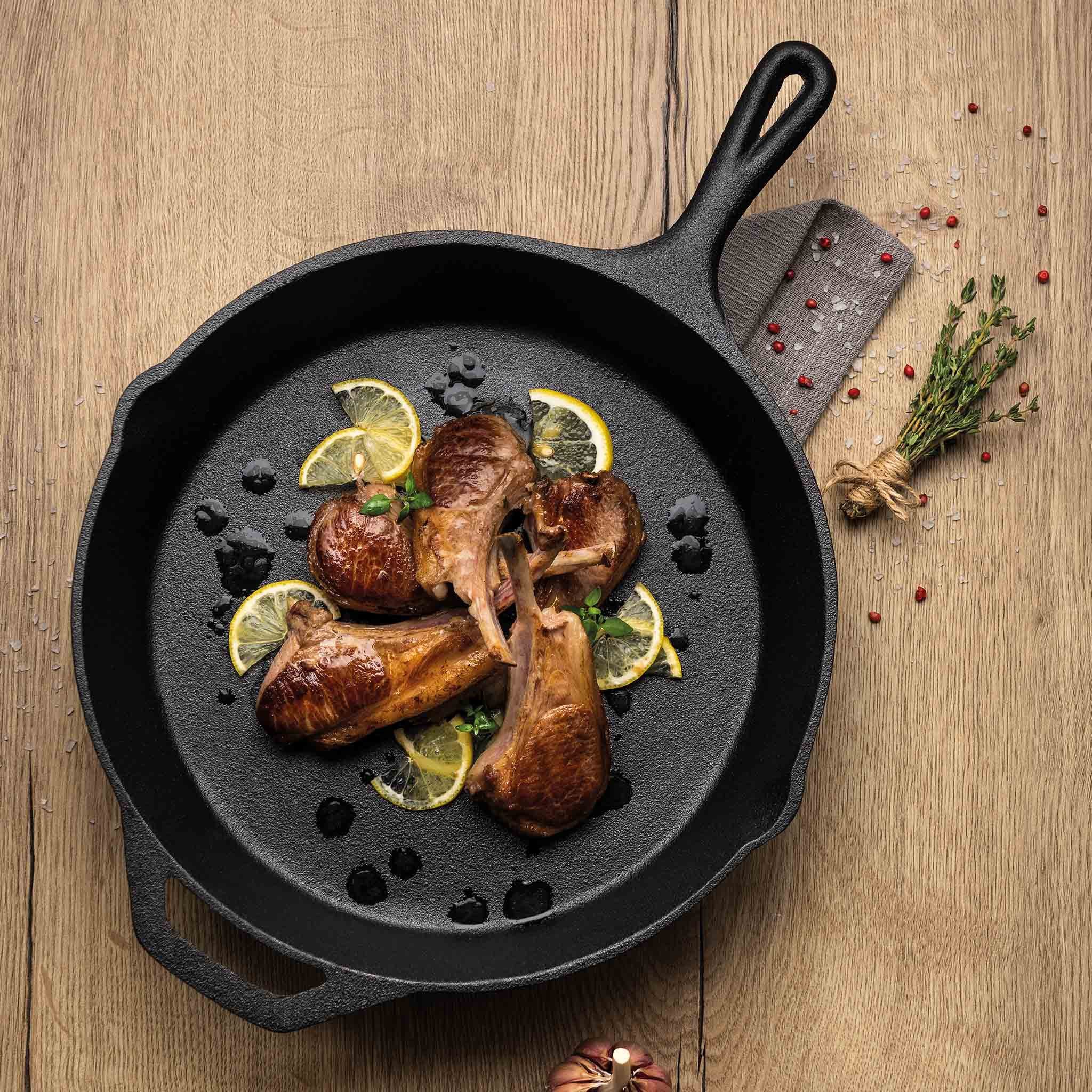 Tramontina Grillpfanne BLACK Gusseisen, Ø 30 cm, Pre-Seasoned, optimale Hitzeverteilung, Gusseisen (1-tlg), Geeignet für BBQ, Grill, Induktion, Grill, 2 Ausgüsse