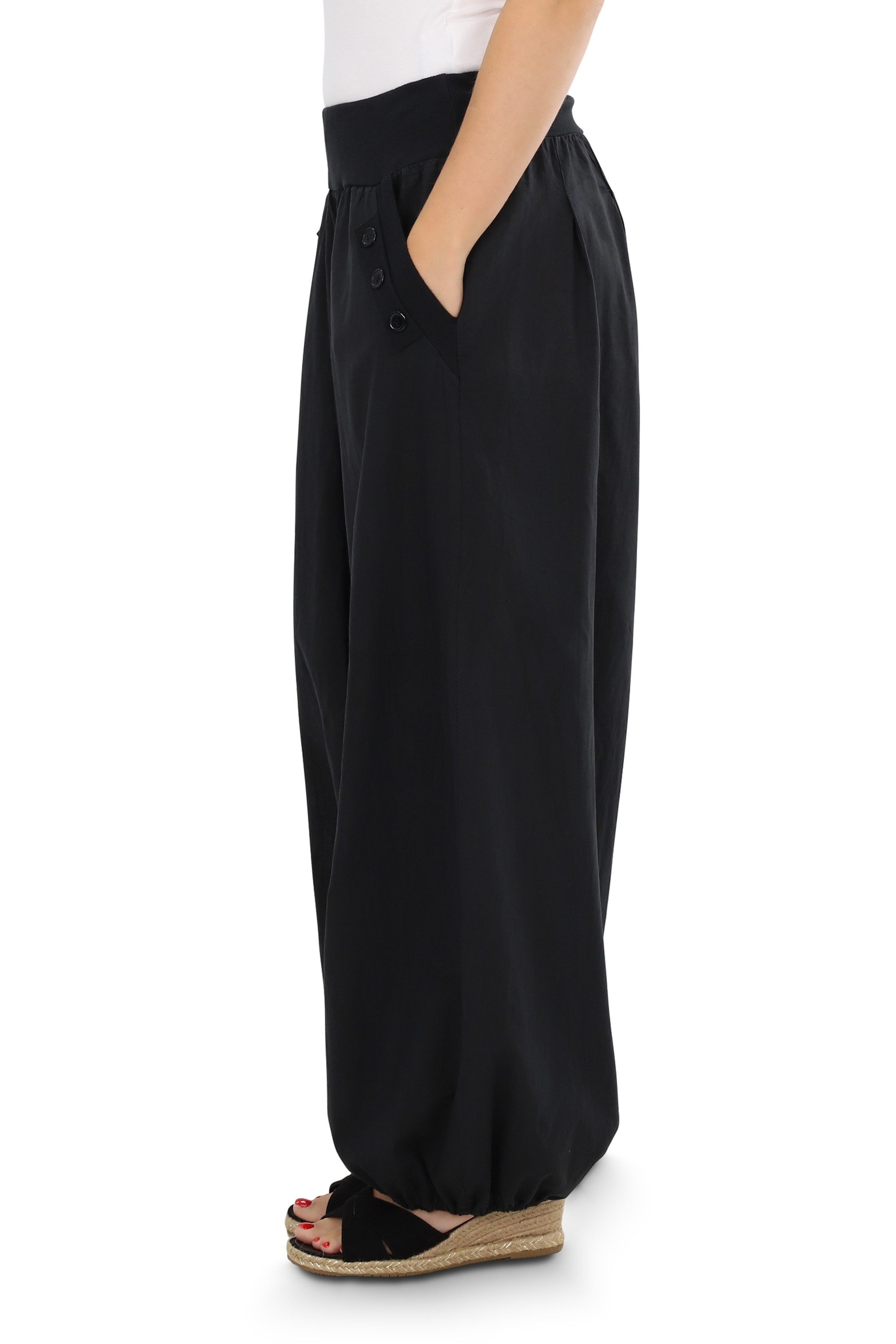 malito more than fashion Haremshose malito Damen Pumphose mit Zierknöpfen 23245P Sommer Aladinhose Freizeithose locker & lässig Einheitsgröße