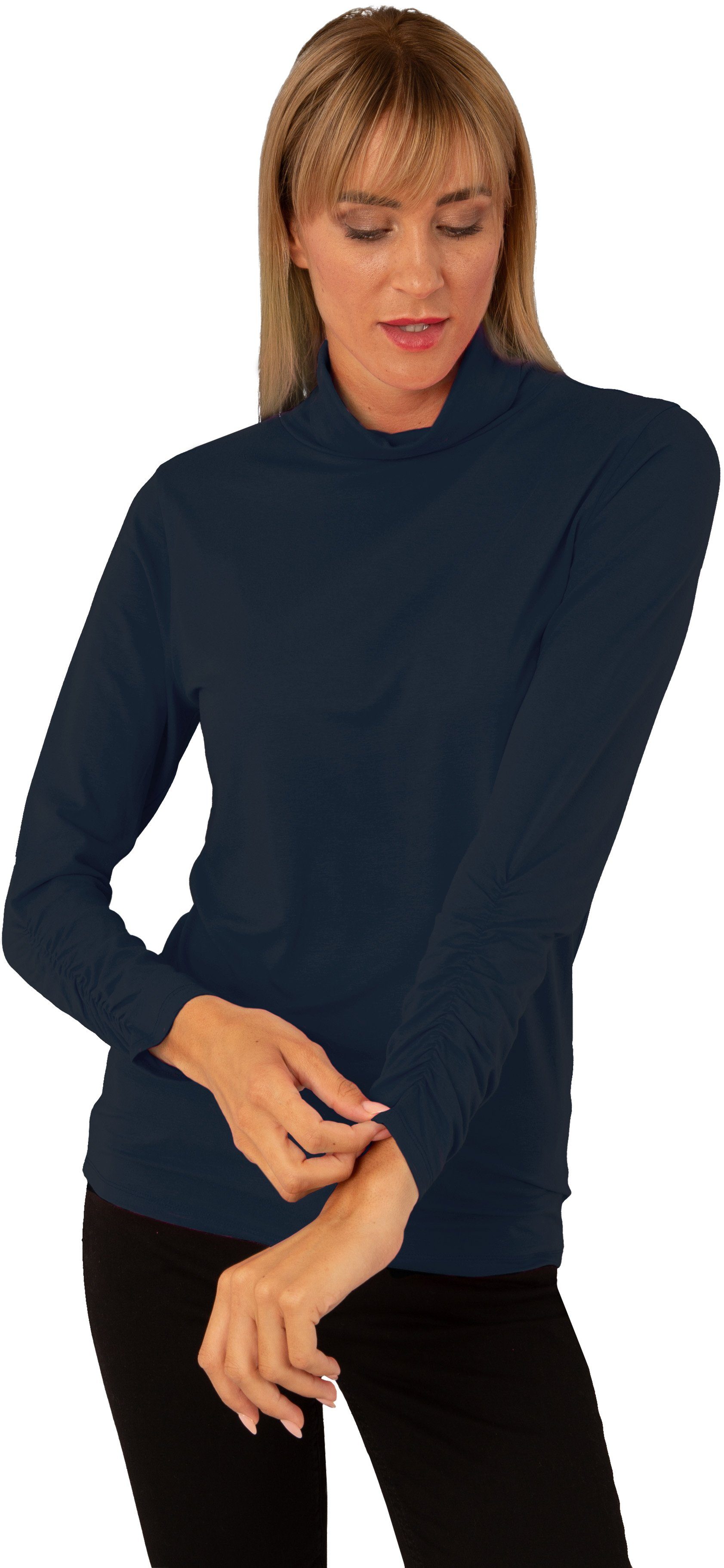 Estefania for woman Rollkragenshirt Basic Langarm-Rolli mit gerafften Ärmel