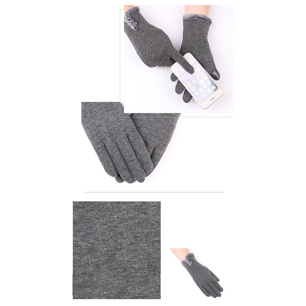 Damen Warm Touchscreen Winddicht & Handschuhe Fleece Handschuhe Knopfdekoration Elegant Outdoor mit (Paar) Grau Fleecehandschuhe LAPA Winterhandschuhe HOME Dick Gefütterte