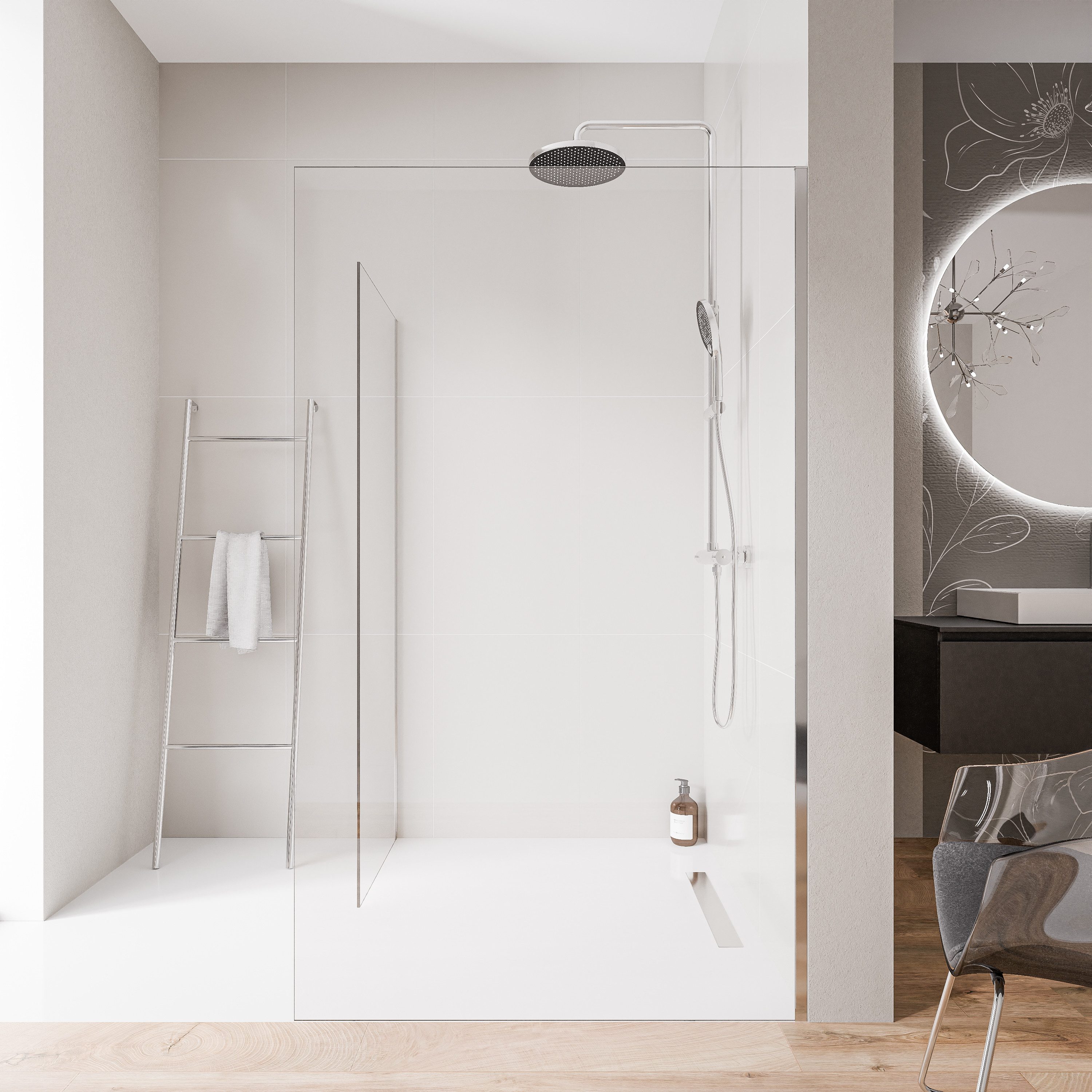 Bernstein Walk-in-Dusche EX102 70x70x200 cm Klarglas Chrom, ESG Sicherheitsglas, (Front: 70 cm x Seite: 70 cm ohne Bodenprofil), Front: 70 cm x Seite: 70 cm ohne Bodenprofil