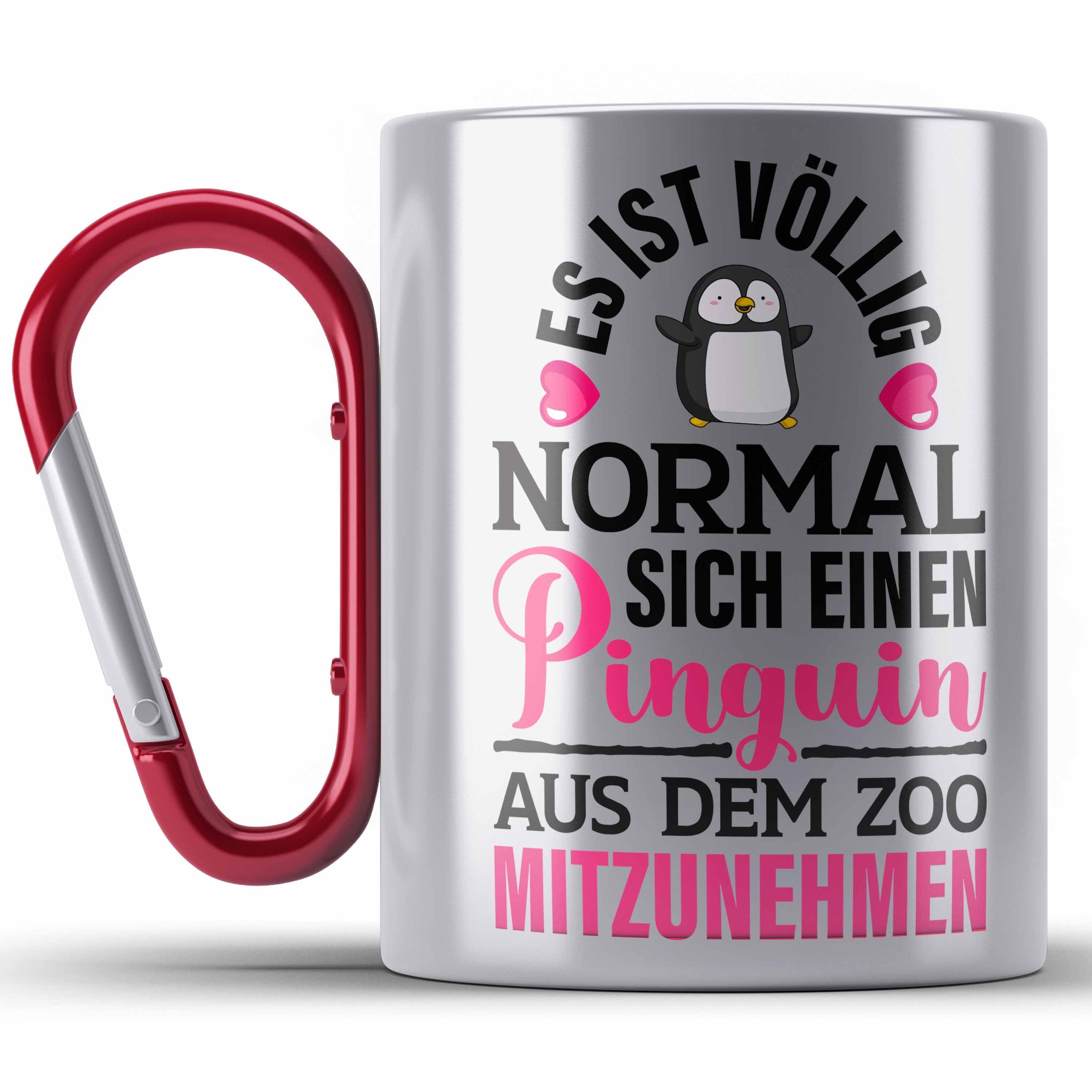 Trendation Thermotasse Pinguin Geschenk Edelstahl Tasse Kinder Liebe Spruch Kollegin Freundin Rot