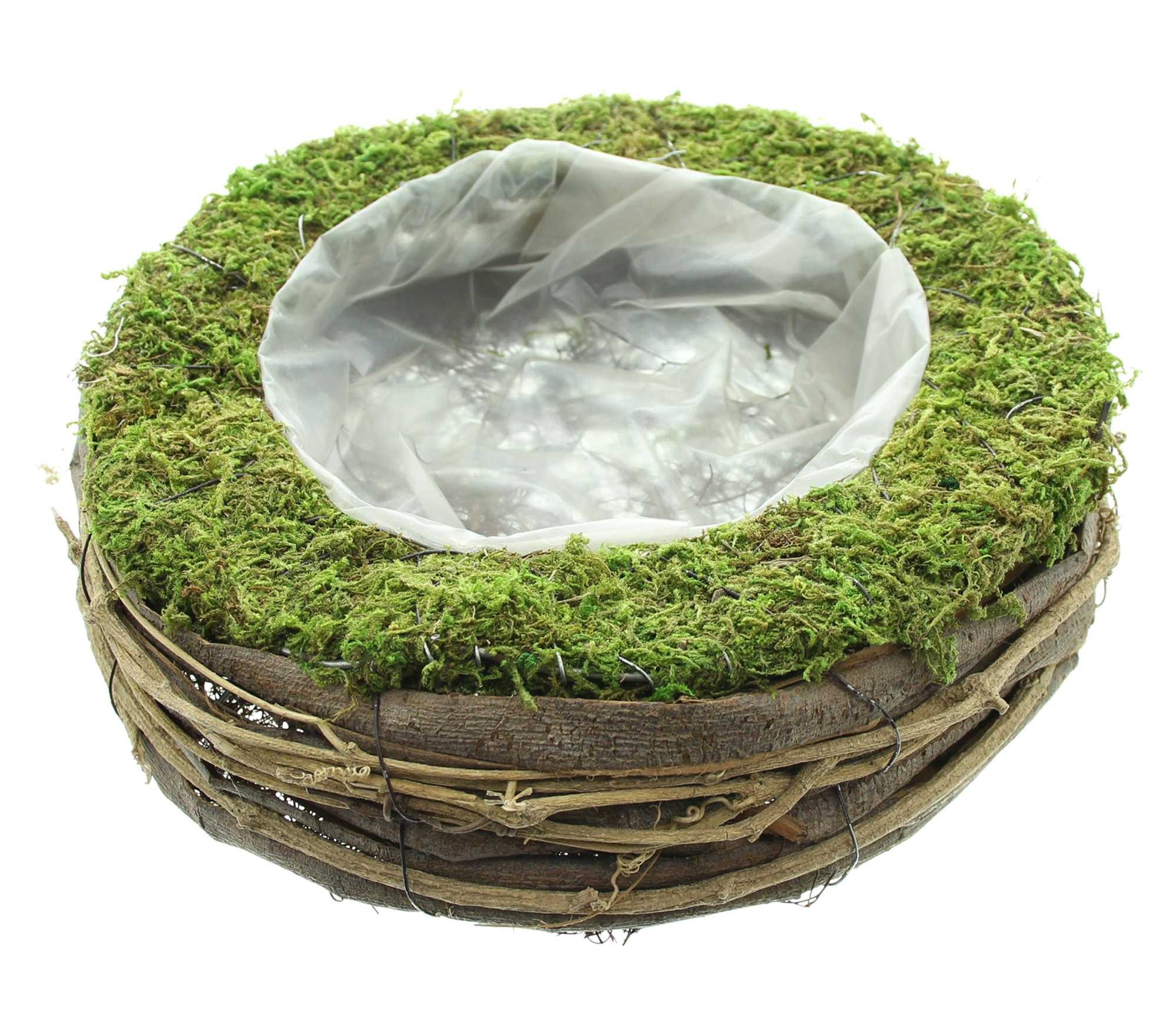 Dekoleidenschaft Pflanzschale "Natur" rund Ø 26 cm, Outdoor Blumentopf Pflanztopf Garten Pflanzgefäß, Pflanzkorb aus Moos, Weinreben & Weide für Draußen