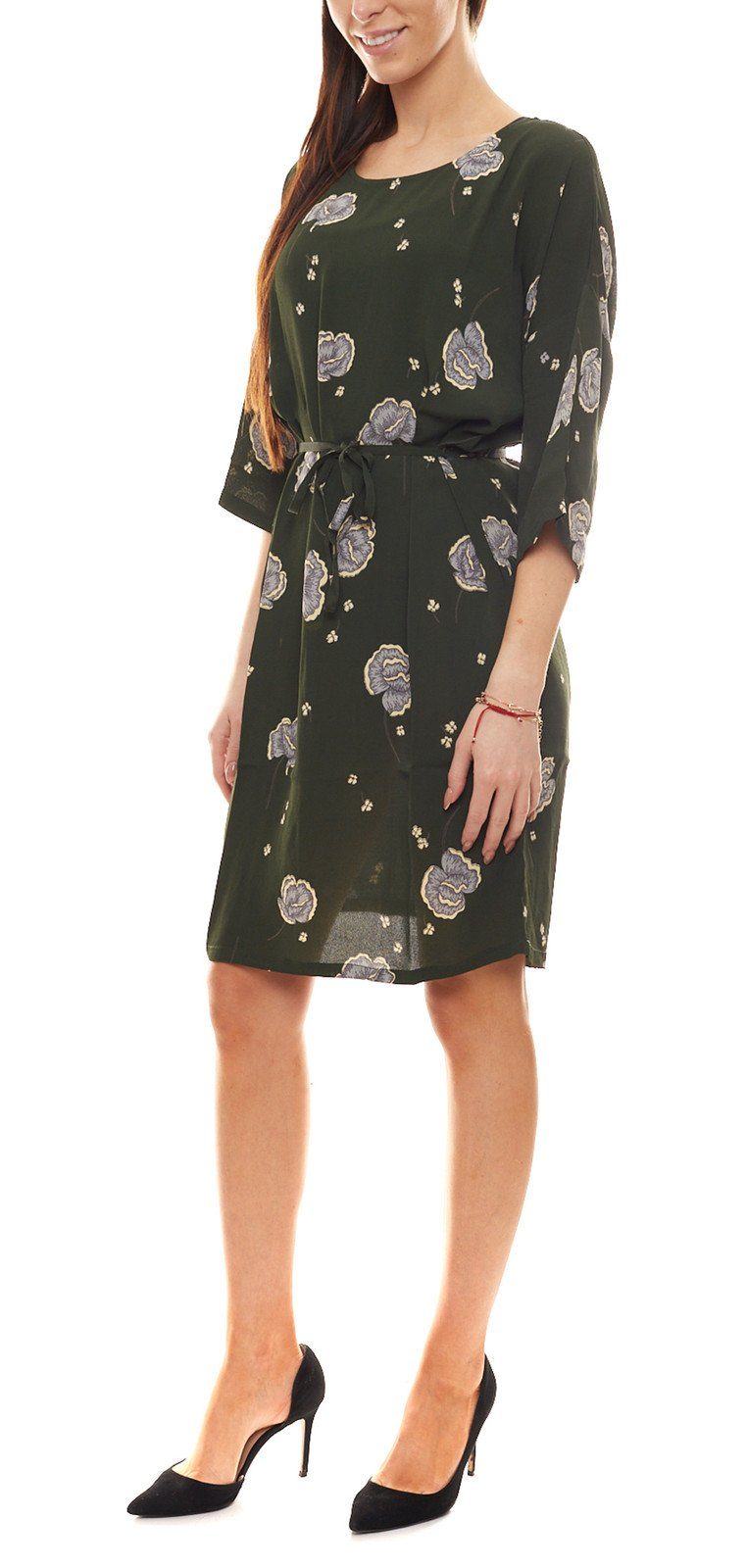 minimum Sommerkleid minimum Josefine Mini-Kleid klassisches Damen Party- Kleid Freizeit-Kleid mit floralem Muster Oliv
