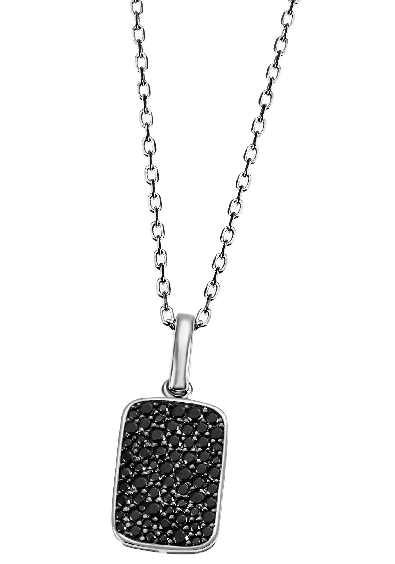 Firetti Kette mit Anhänger Schmuck Geschenk Silber 925 Halsschmuck  Halskette Ankerkette Pavé, zu Kleid, Shirt, Jeans, Sneaker! Anlass  Geburtstag Weihnachten, Zauberhaft schöne Halskette mit schwarzem Pavé  Design im abnehmbarem Anhänger