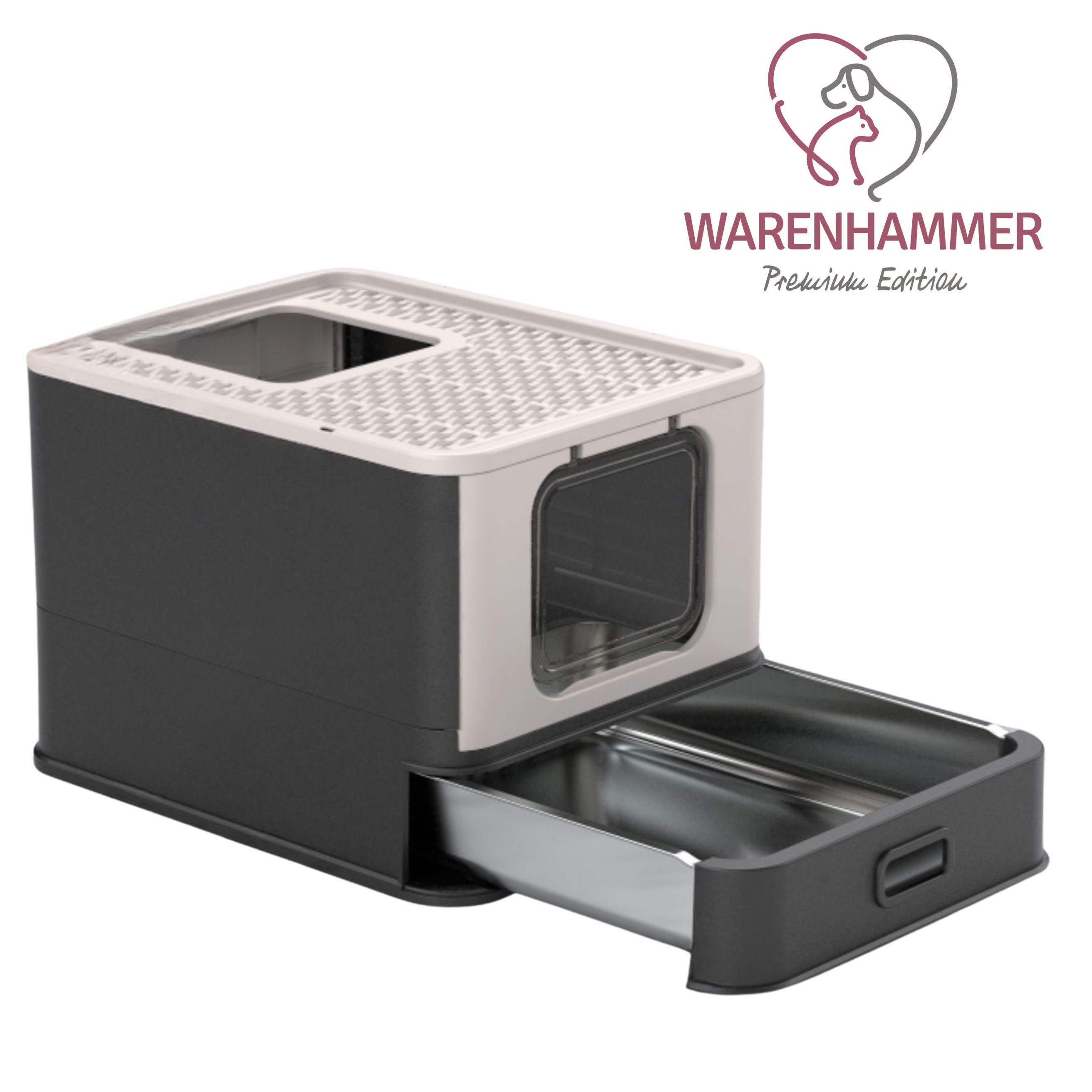Warenhammer Katzentoilette Edelstahl - Katzenklo Premium pflegeleichtes Katzenklo mit Schublade, Abmessungen : 54,3 x 42,3 x 38 cm