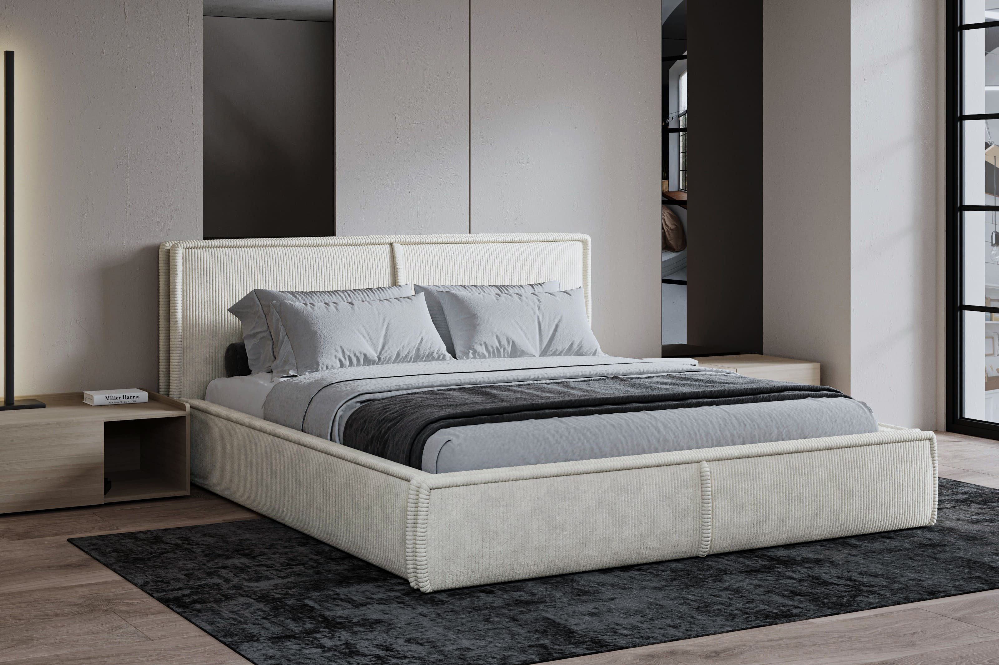 MOEBLO Polsterbett BETT 04 (Bezug: aus Cord, Doppelbett mit Kopfstütze, Rah günstig online kaufen