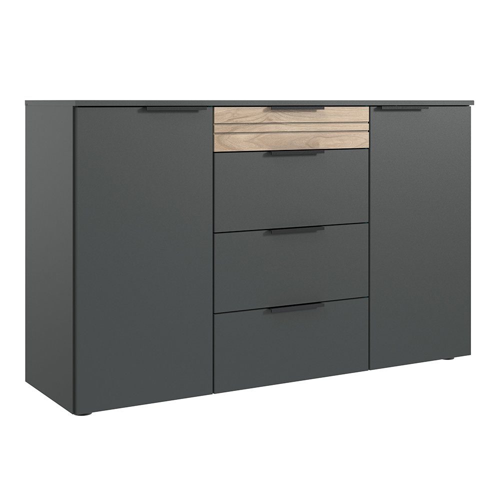 Lomadox Sideboard TUX-43, Kommode 135cm, graphit mit Eiche