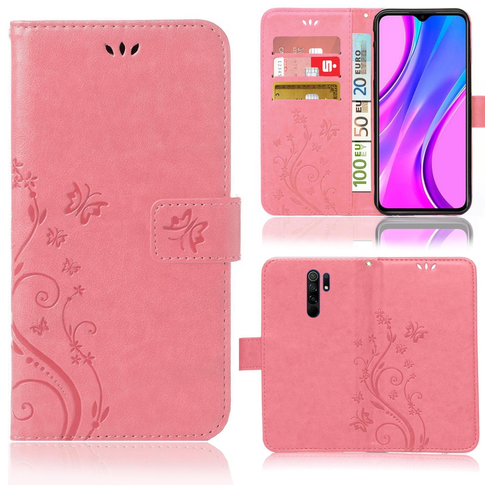 Numerva Handyhülle Bookstyle Flower für Xiaomi Redmi 9 / 9 Prime, Handy Tasche Schutzhülle Klapphülle Flip Cover mit Blumenmuster