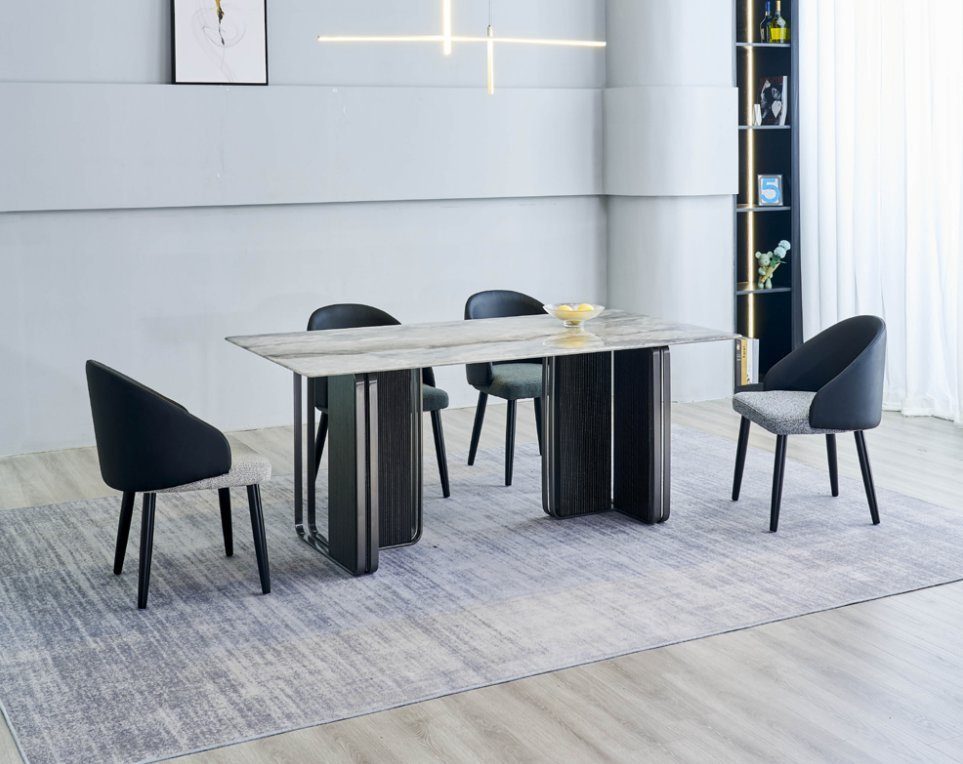 6x Möbel Designer Europa (7-St., Made Tisch Esszimmer Esszimmer-Set JVmoebel Esstisch 1x + Edle Stühle), in Kunstleder, Esszimmer 6x