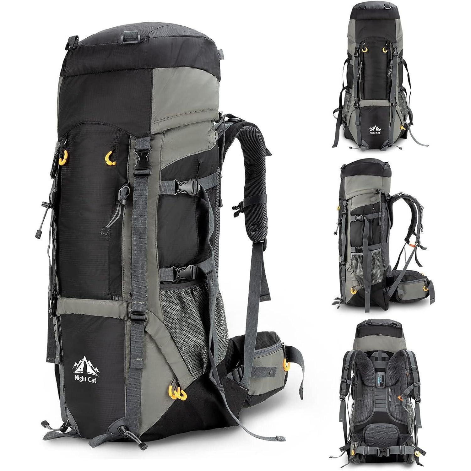 LuxusKollektion Wanderrucksack Night Cat Wanderrucksack 90L Herren Damen Wasserfest Atmungsaktiv