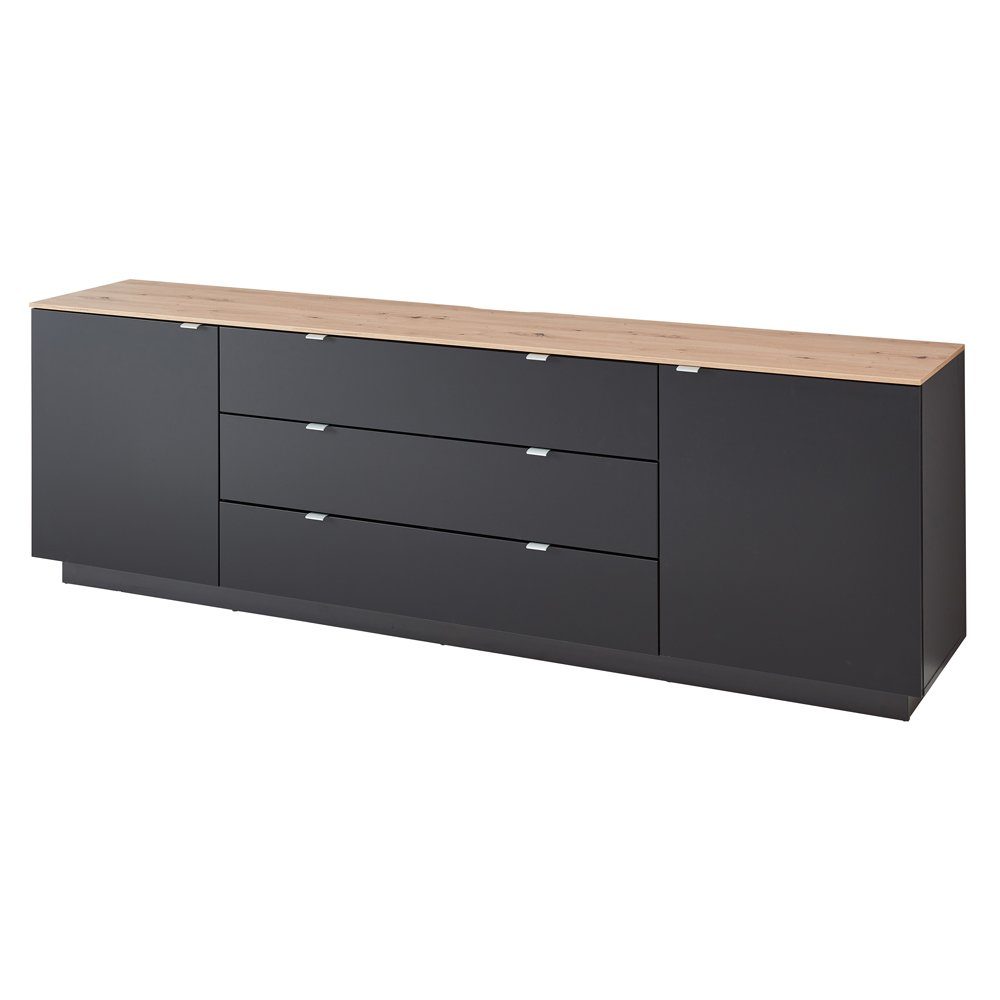 Lomadox Sideboard CUST-36, Fernsehschrank schwarz mit Artisan Eiche Breite 240 cm
