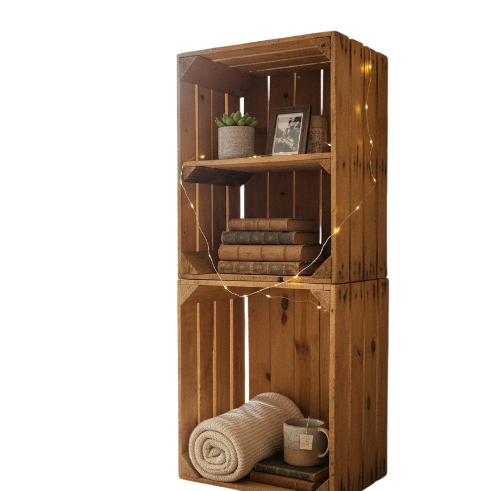 Teramico Holzkiste Obstkisten SET Vintage Natur mit Zwischenbrett Quer 50 x 40 x 30cm, Vintage Obstkiste