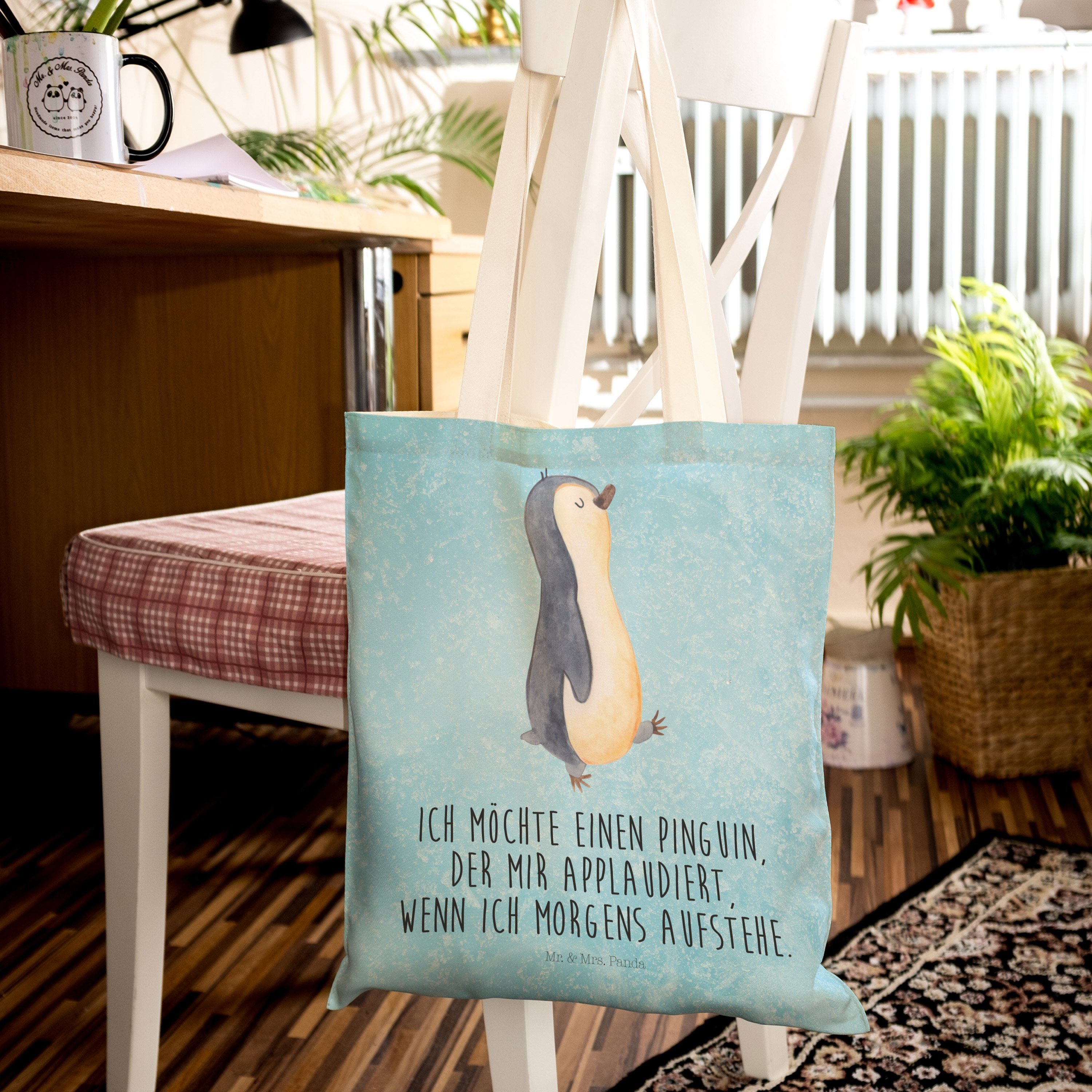 Panda spazieren, - Pinguin marschierend Stofftasche, La Tragetasche Mrs. Mr. & (1-tlg) Eisblau Geschenk, -