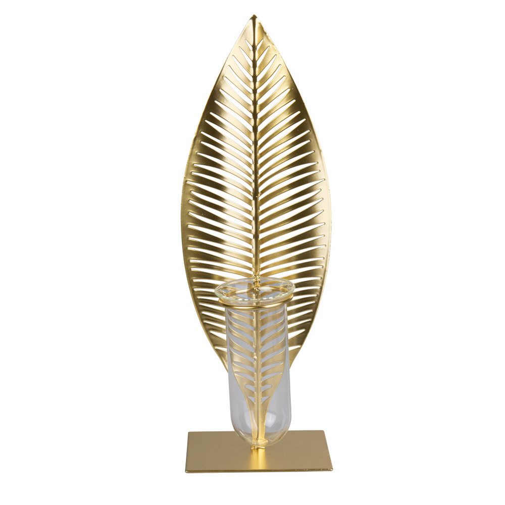 MICA Dekovase Standdeko - Blatt mit Reagenzglas-Vase - gold - ca. 15 x 11 x günstig online kaufen