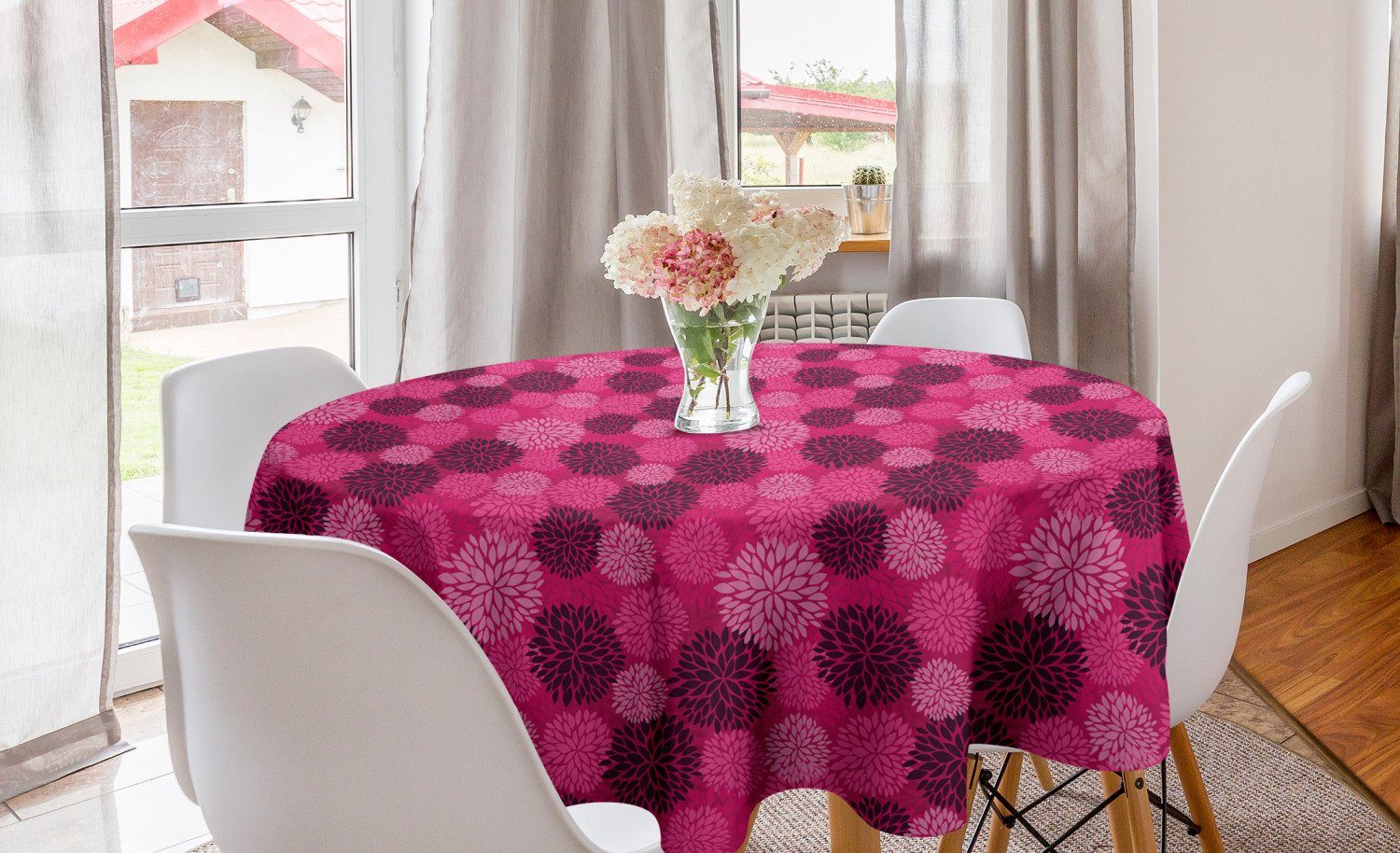 Dekoration, Abdeckung Dahlie Saison Blooming für Kreis Tischdecke Esszimmer Tischdecke Küche Abakuhaus Bouquets