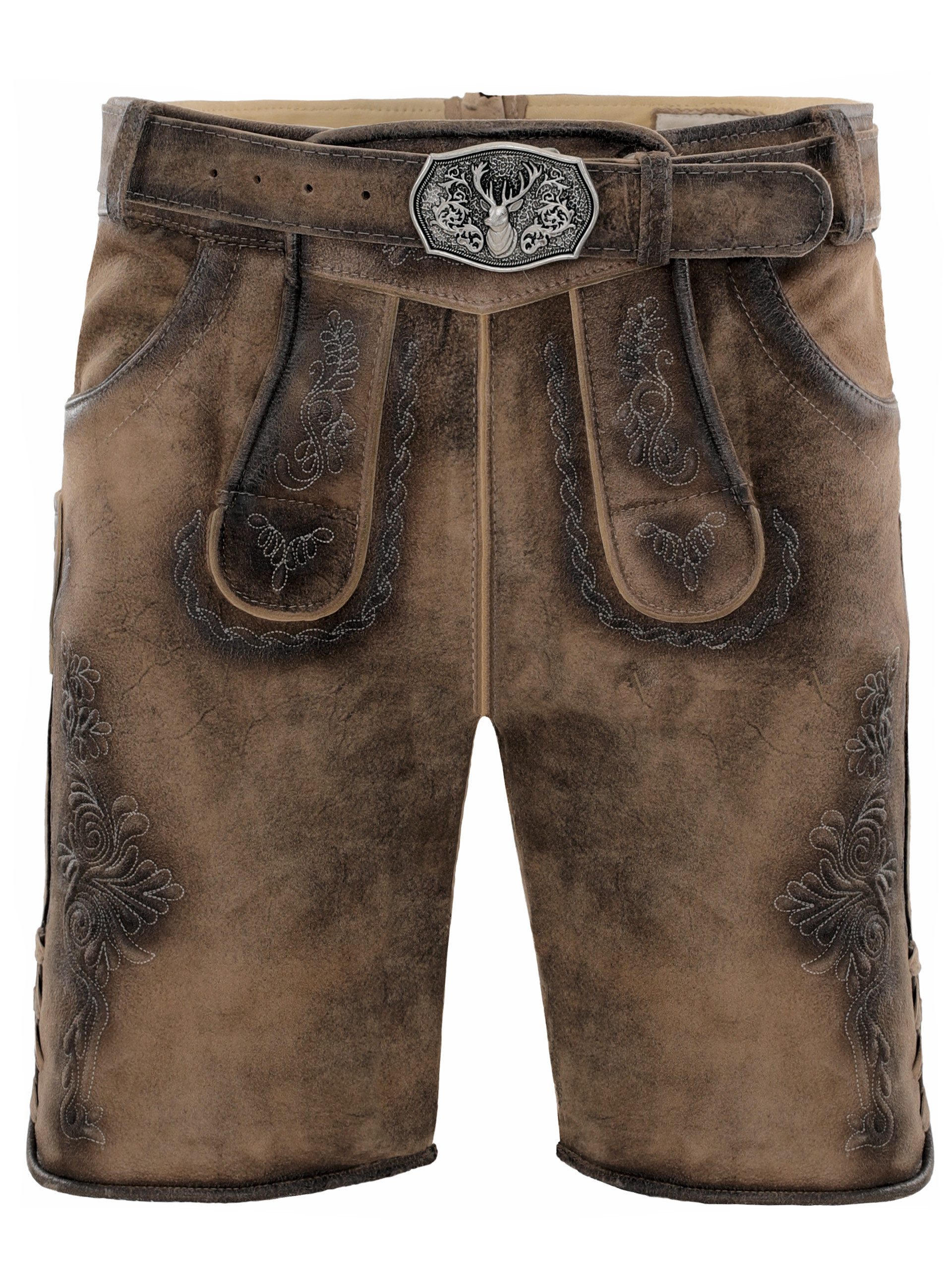 FUCHS Trachtenlederhose Trachtenlederhose Herren kurz Hellbraun Echtleder Oktoberfest (1-tlg)