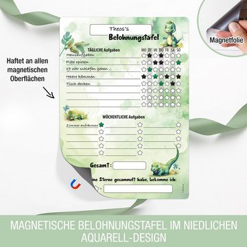 TOBJA Magnettafel Belohnungstafel Kinder A4 magnetisch, (Packung), Töpfchentraining und Alltagsroutinen mit Dino Design