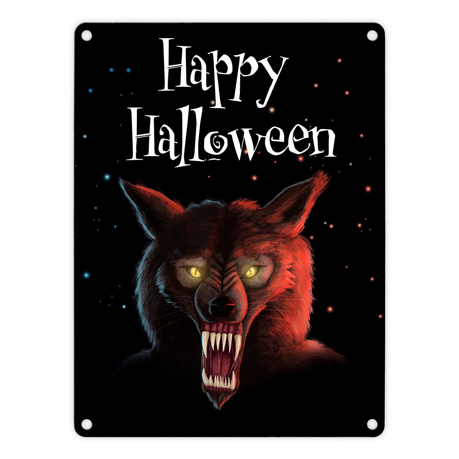 speecheese Metallschild Metallschild in 15x20 cm mit gruseligem Wolf Motiv und Happy