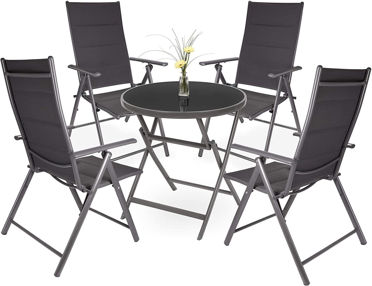 BRUBAKER Garten-Essgruppe Garten Sitzgruppe Riva, (Set), 1x Klapptisch rund 70 cm Ø mit Gartentisch und Gartenstühlen