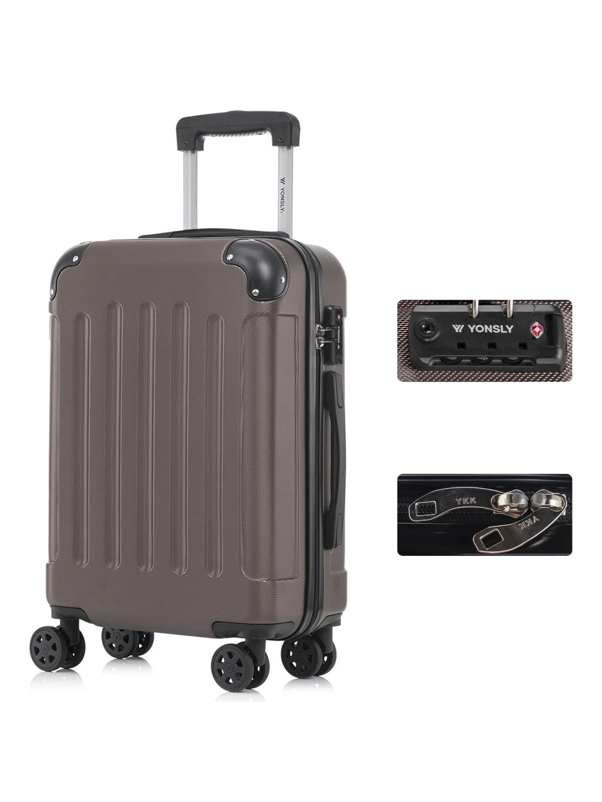 YONSLY Hartschalen-Trolley Premium Hartschalen-Reisekoffer Trolley Kabinenkoffer, 4 Rollen, TSA-Schloss, YKK-Reißverschluss, austauschbare Rollen & Griffe