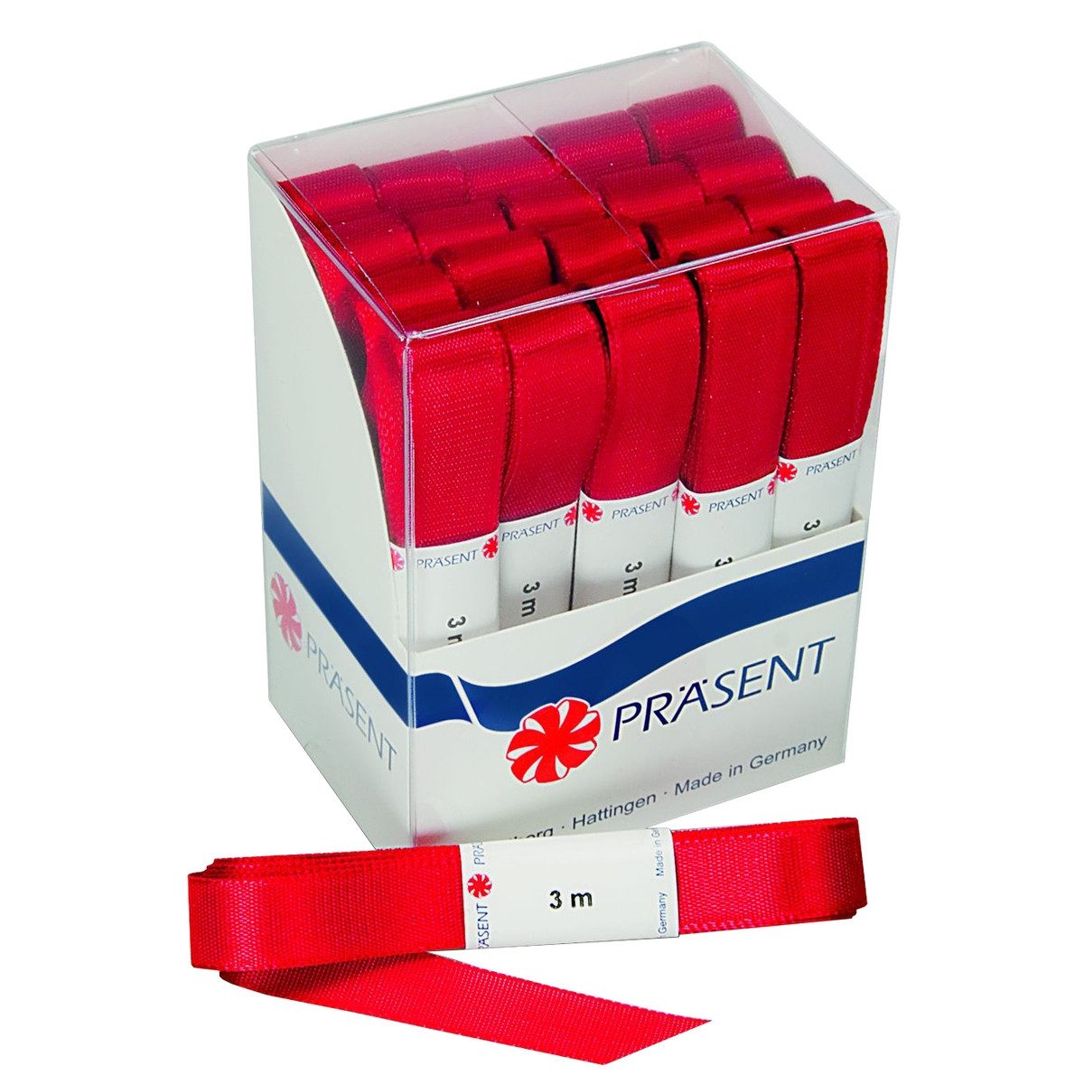 PRÄSENT Satinband PRÄSENT Satinbänder Strängchen Europa rot 15mmx3m 20 Stück